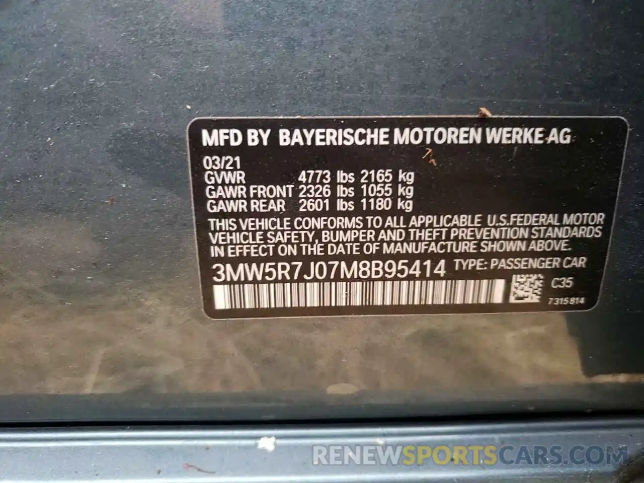 10 Фотография поврежденного автомобиля 3MW5R7J07M8B95414 BMW 3 SERIES 2021