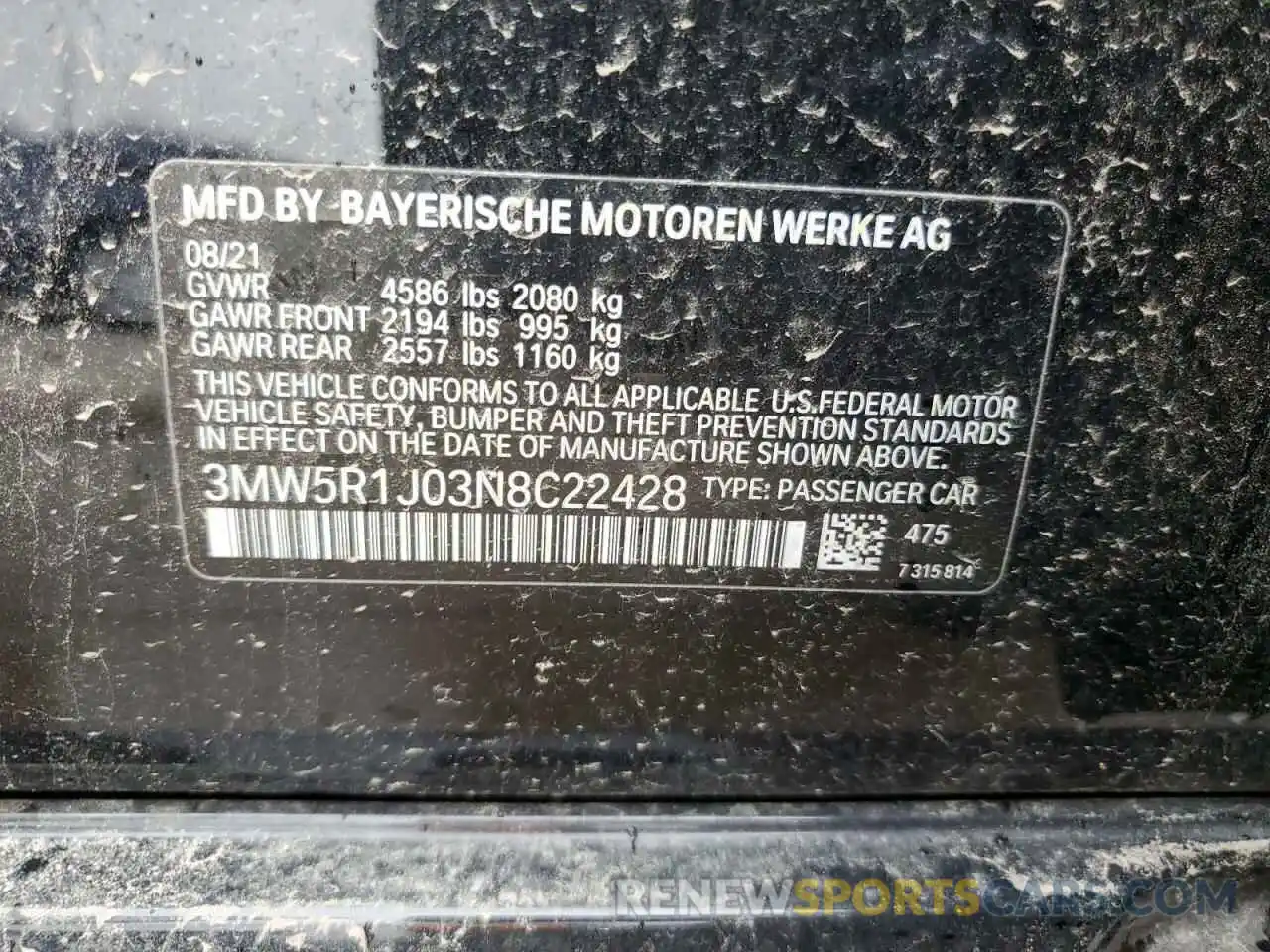 13 Photograph of a damaged car 3MW5R1J03N8C22428 BMW 3 SERIES 2022