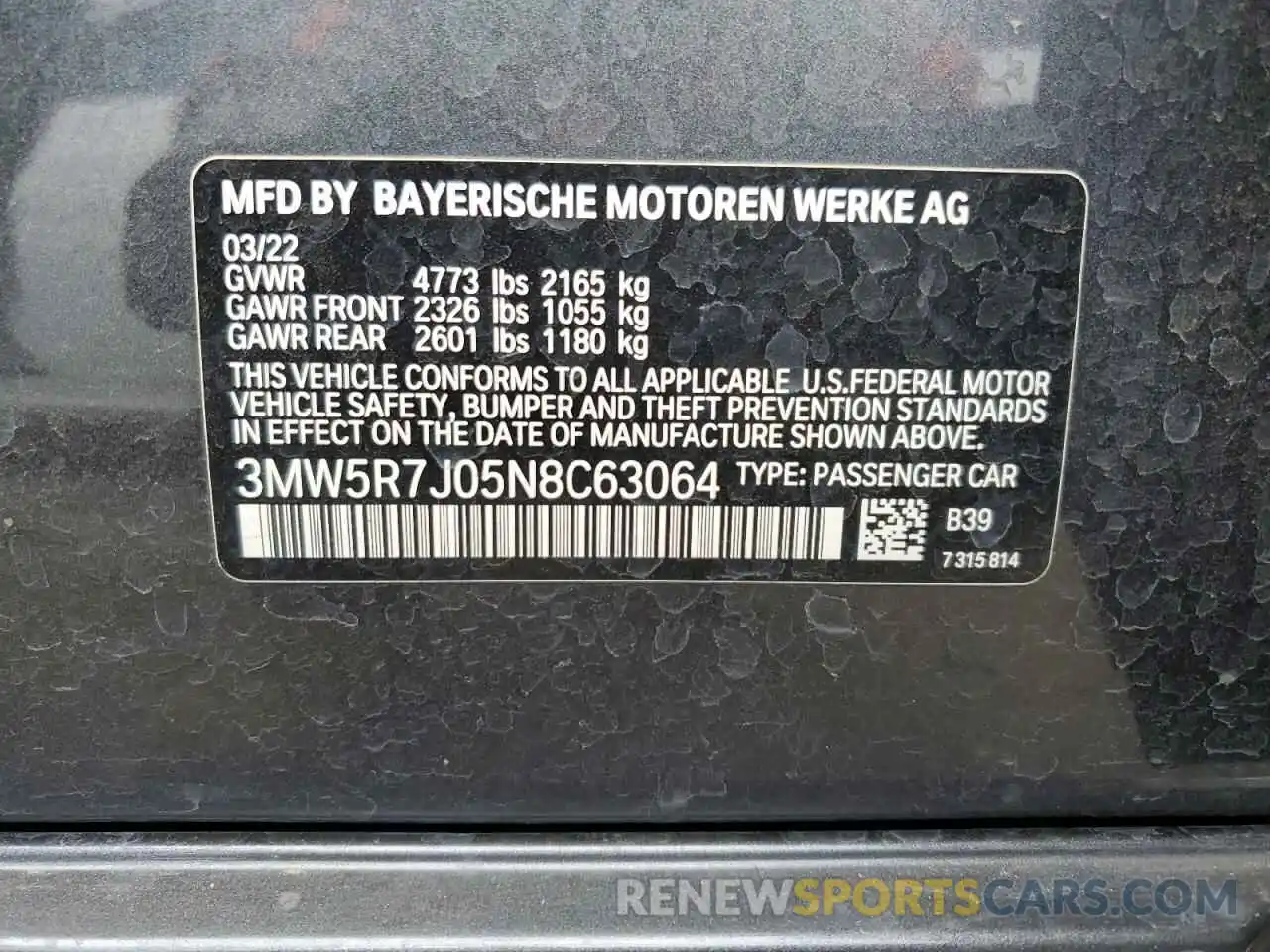 12 Фотография поврежденного автомобиля 3MW5R7J05N8C63064 BMW 3 SERIES 2022