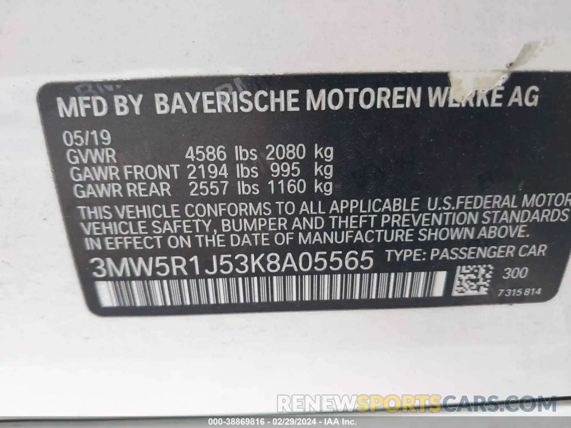 9 Photograph of a damaged car 3MW5R1J53K8A05565 BMW 330I 2019