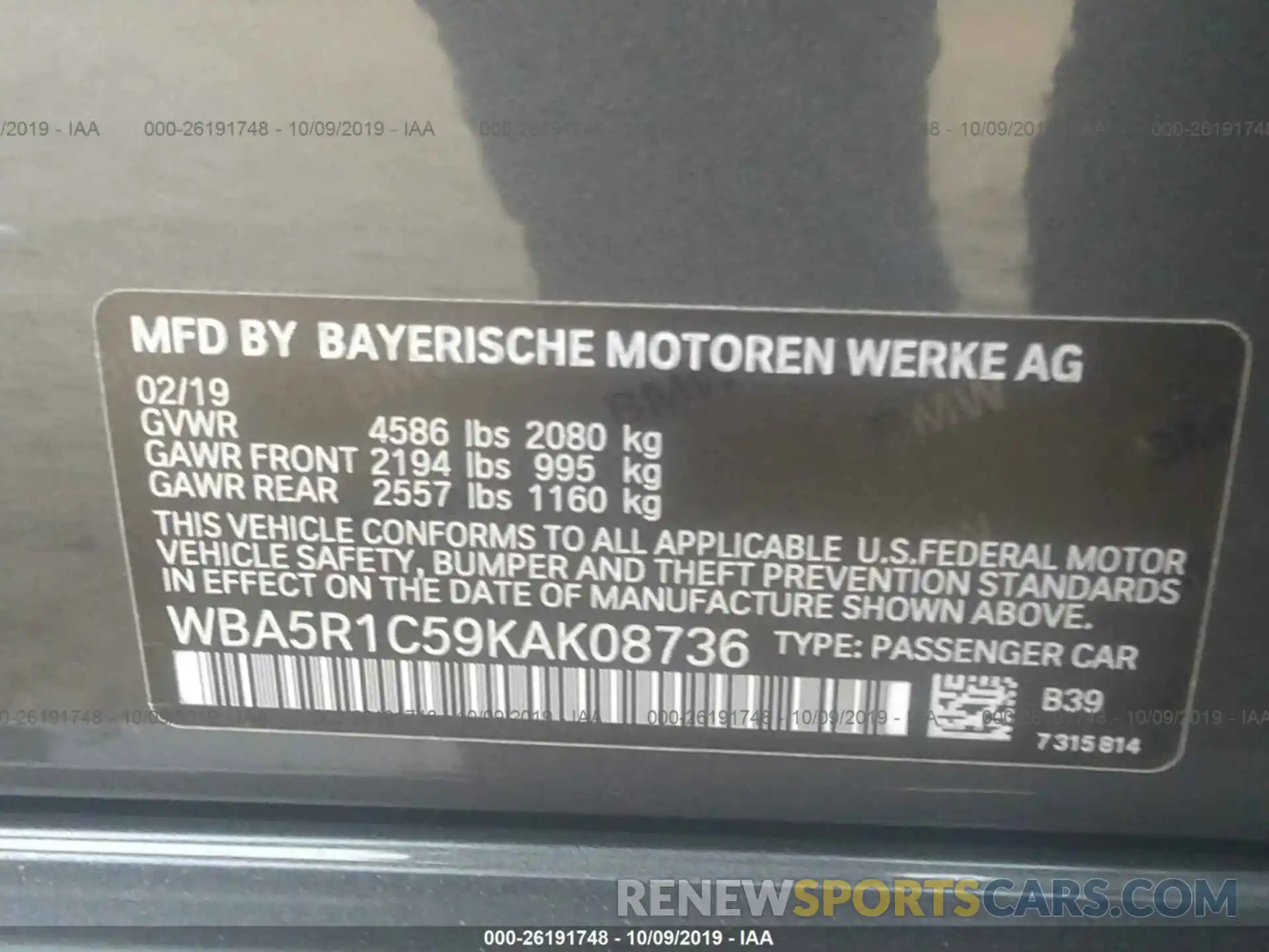 9 Photograph of a damaged car WBA5R1C59KAK08736 BMW 330I 2019