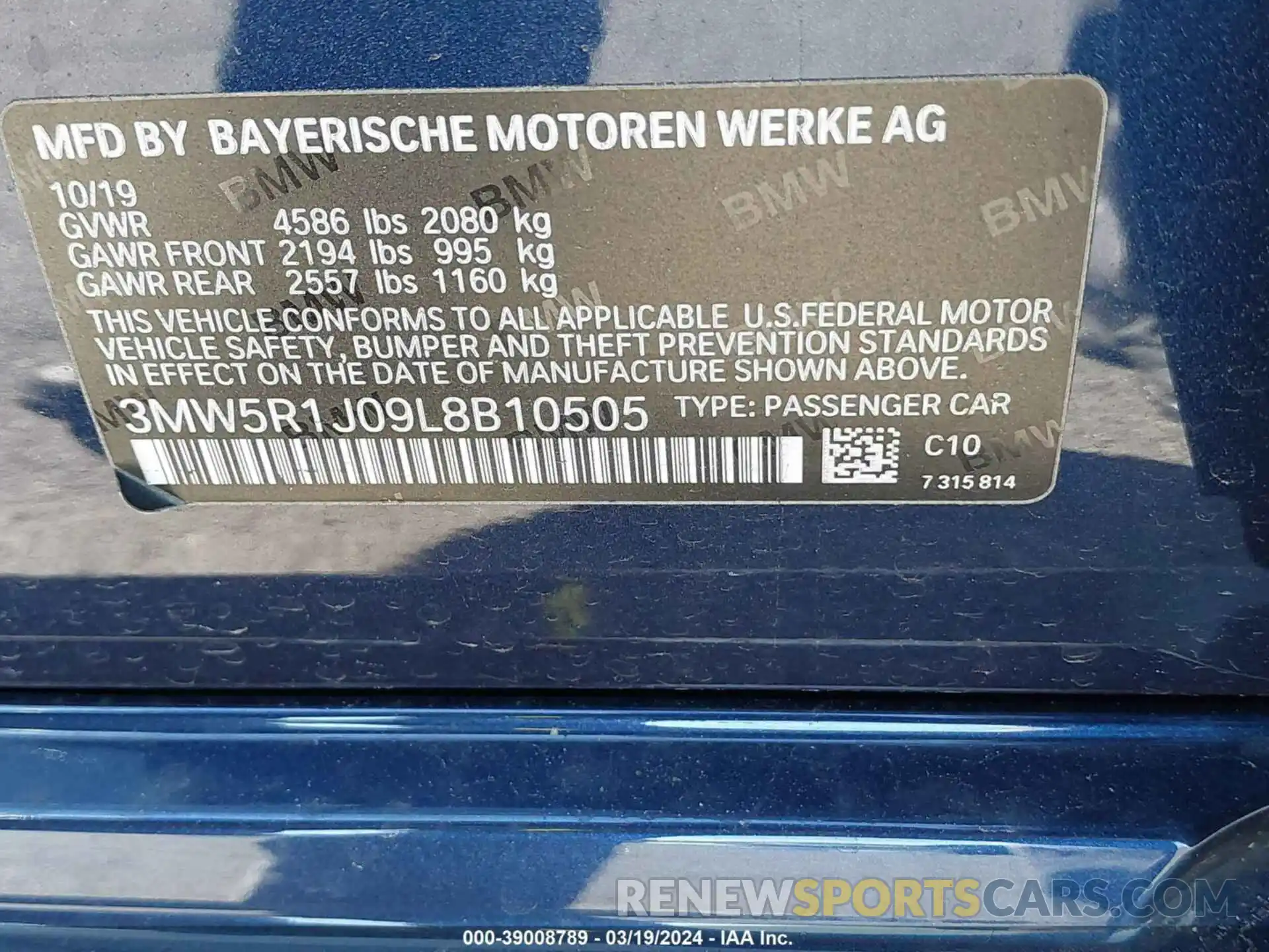 9 Photograph of a damaged car 3MW5R1J09L8B10505 BMW 330I 2020