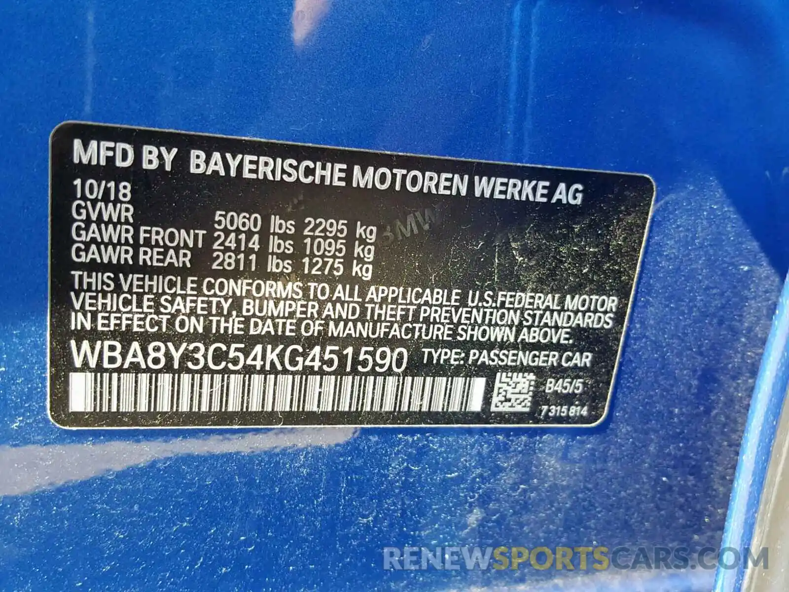 10 Photograph of a damaged car WBA8Y3C54KG451590 BMW 340XI GT 2019