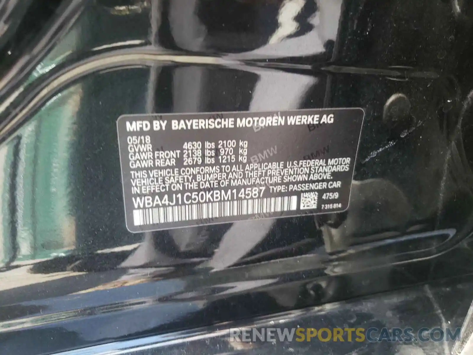 10 Фотография поврежденного автомобиля WBA4J1C50KBM14587 BMW 4 SERIES 2019