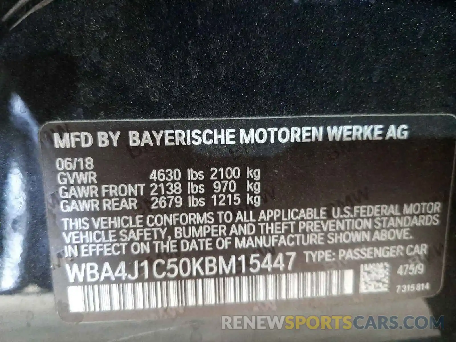 10 Photograph of a damaged car WBA4J1C50KBM15447 BMW 4 SERIES 2019