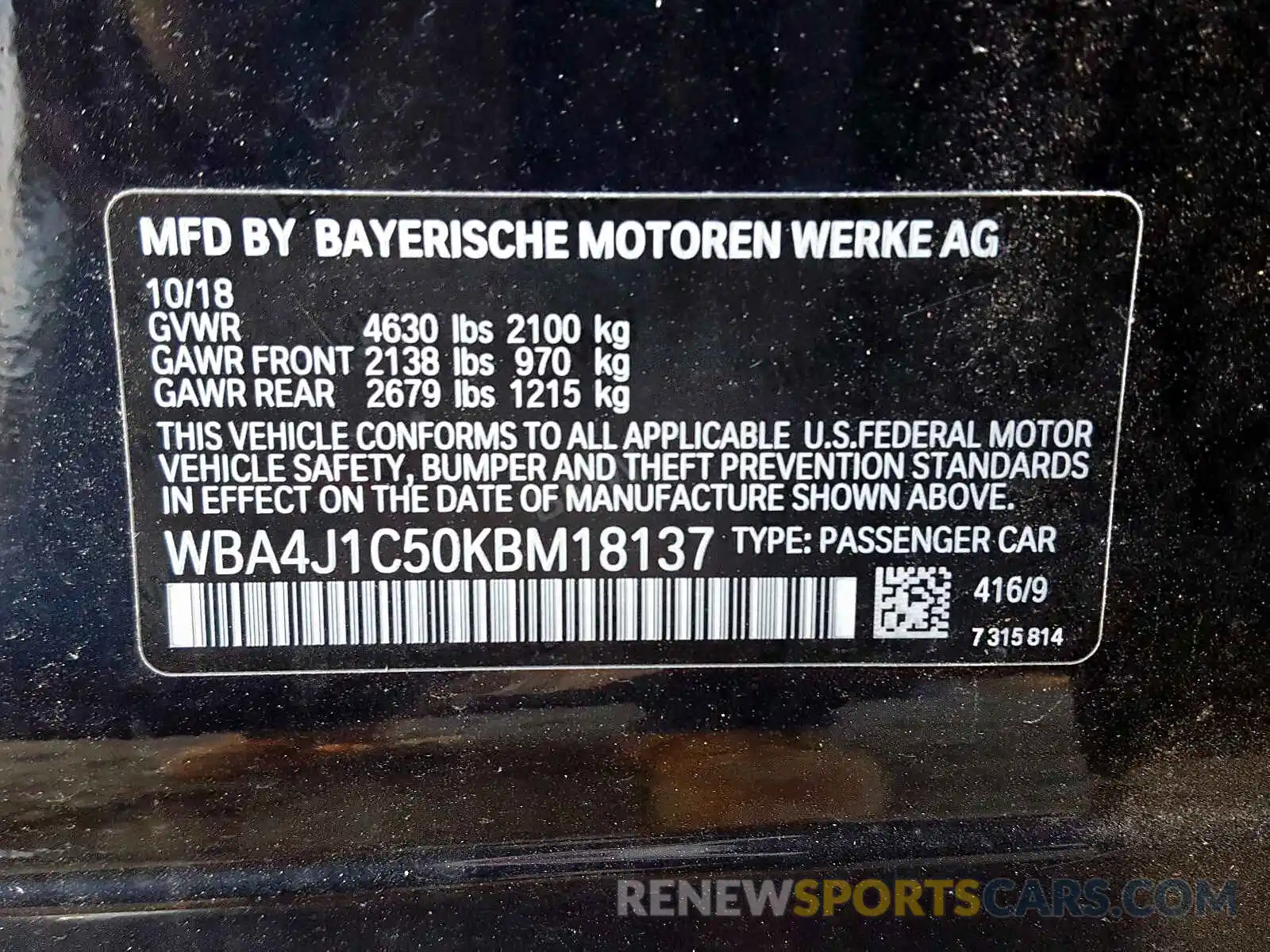 10 Photograph of a damaged car WBA4J1C50KBM18137 BMW 4 SERIES 2019