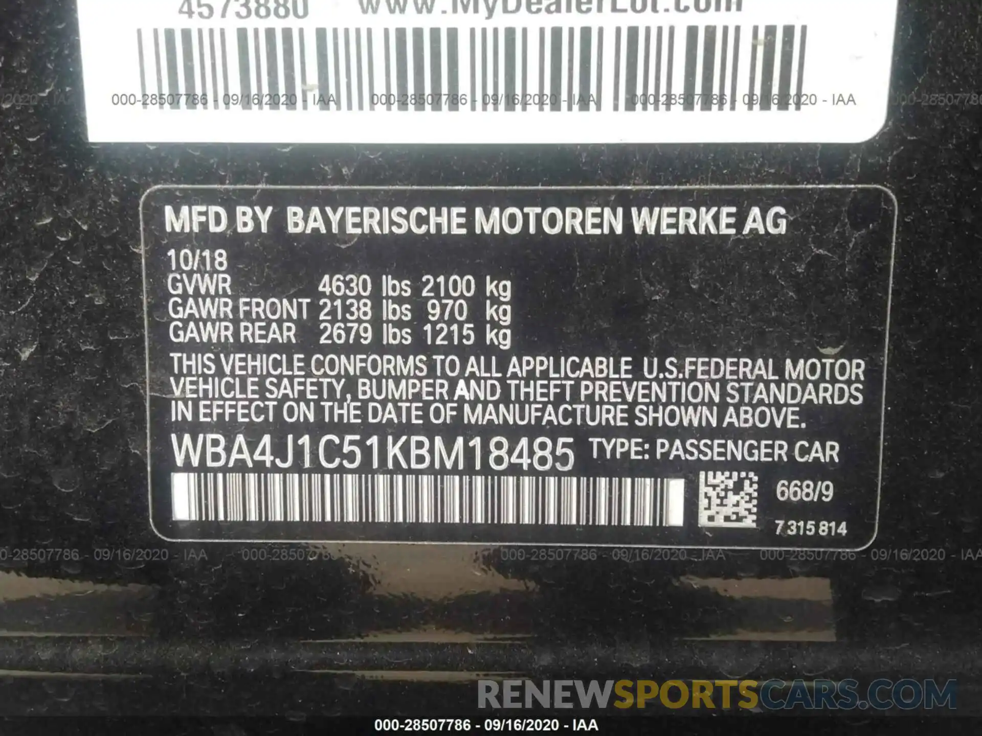 9 Photograph of a damaged car WBA4J1C51KBM18485 BMW 4 SERIES 2019
