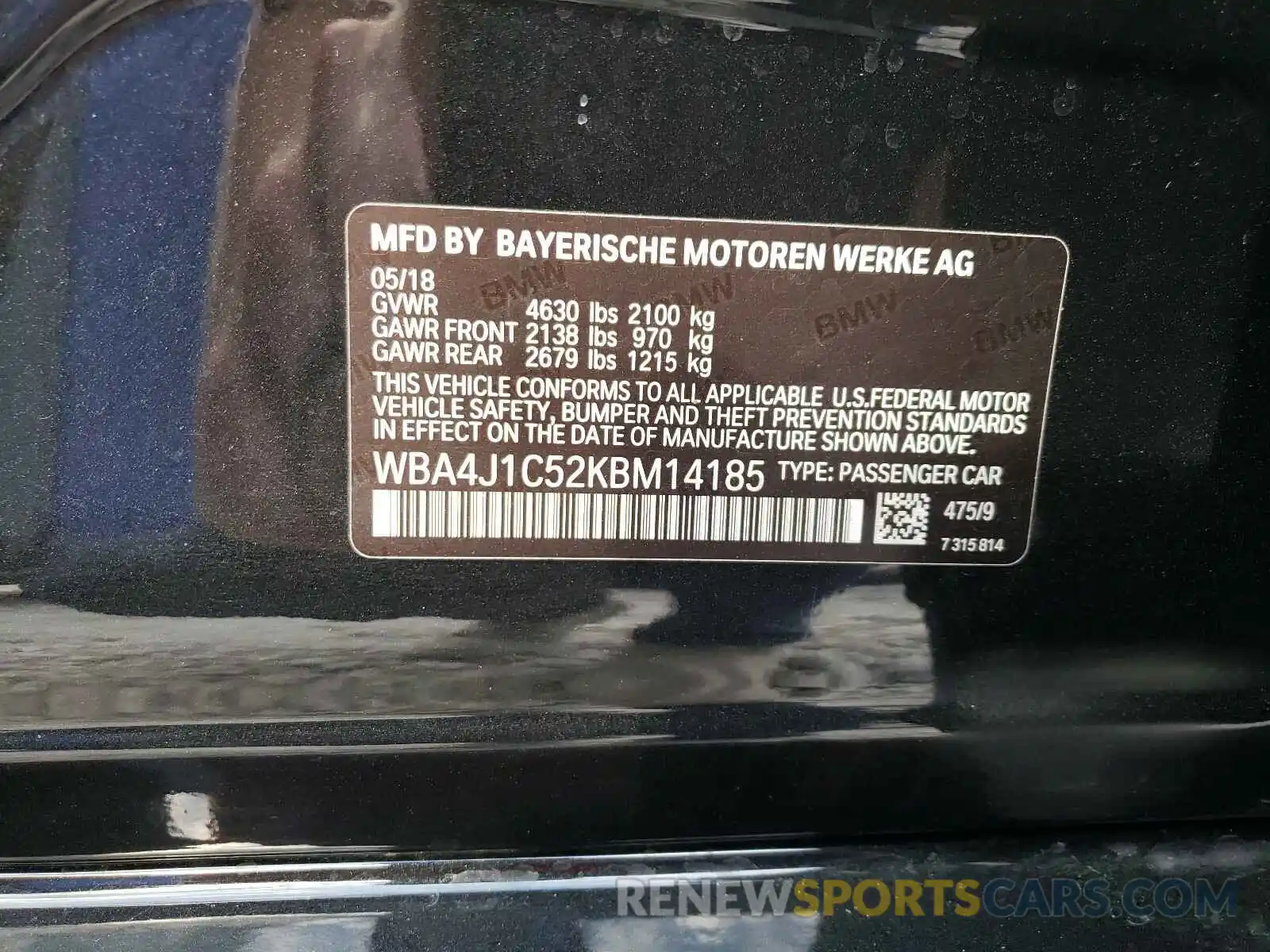 10 Фотография поврежденного автомобиля WBA4J1C52KBM14185 BMW 4 SERIES 2019