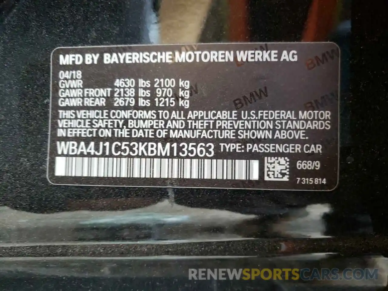 10 Photograph of a damaged car WBA4J1C53KBM13563 BMW 4 SERIES 2019