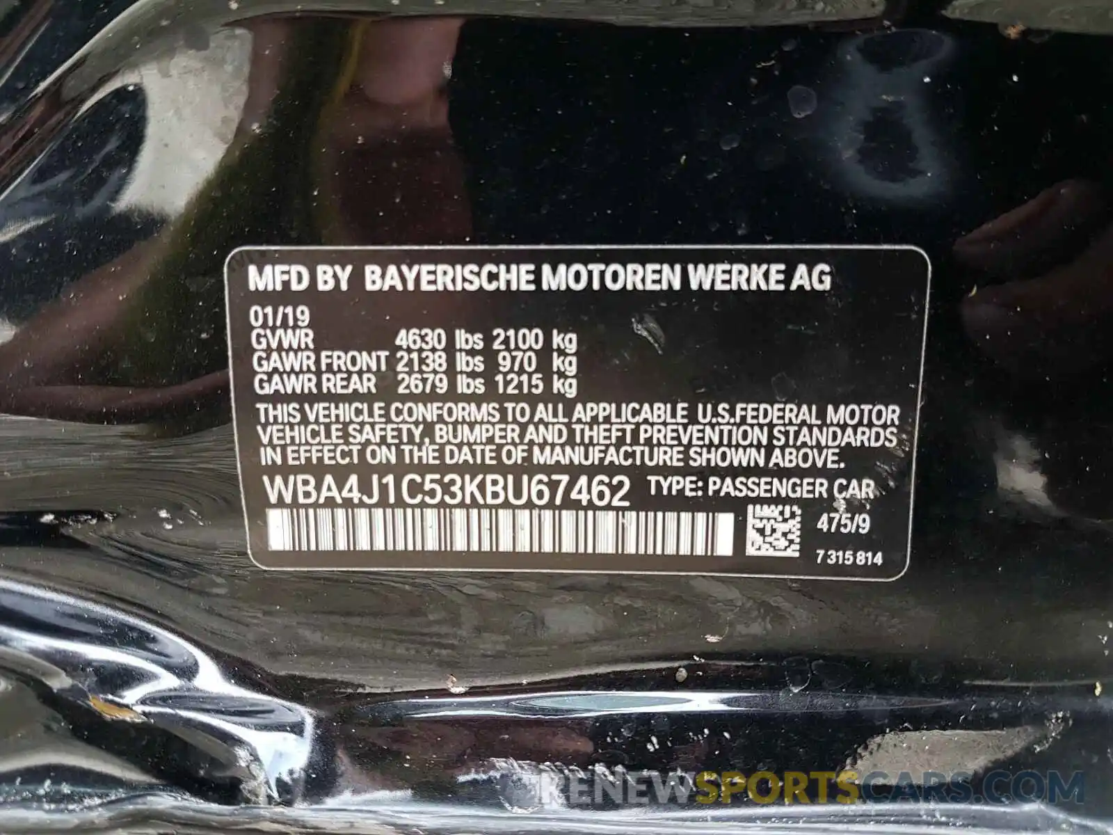 10 Photograph of a damaged car WBA4J1C53KBU67462 BMW 4 SERIES 2019