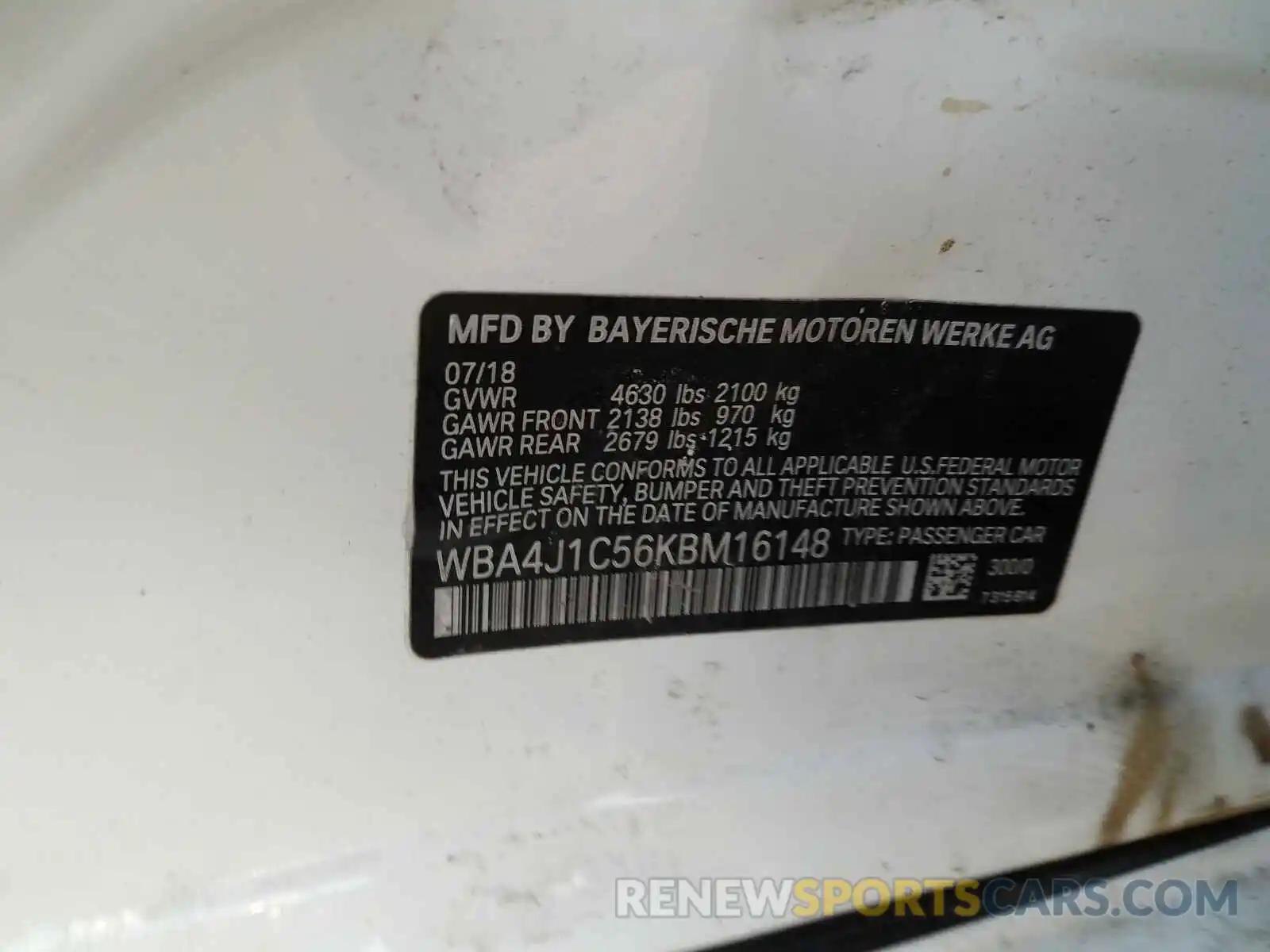 10 Photograph of a damaged car WBA4J1C56KBM16148 BMW 4 SERIES 2019