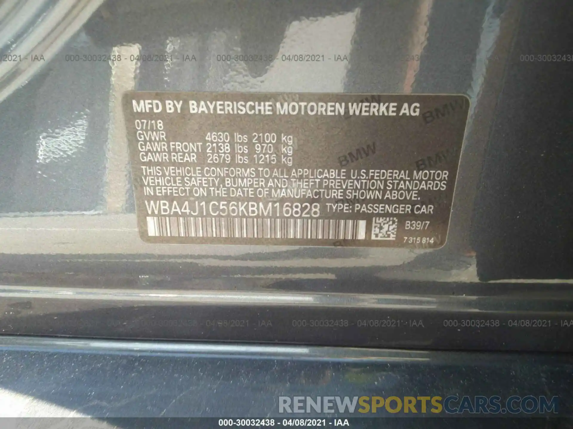 9 Photograph of a damaged car WBA4J1C56KBM16828 BMW 4 SERIES 2019