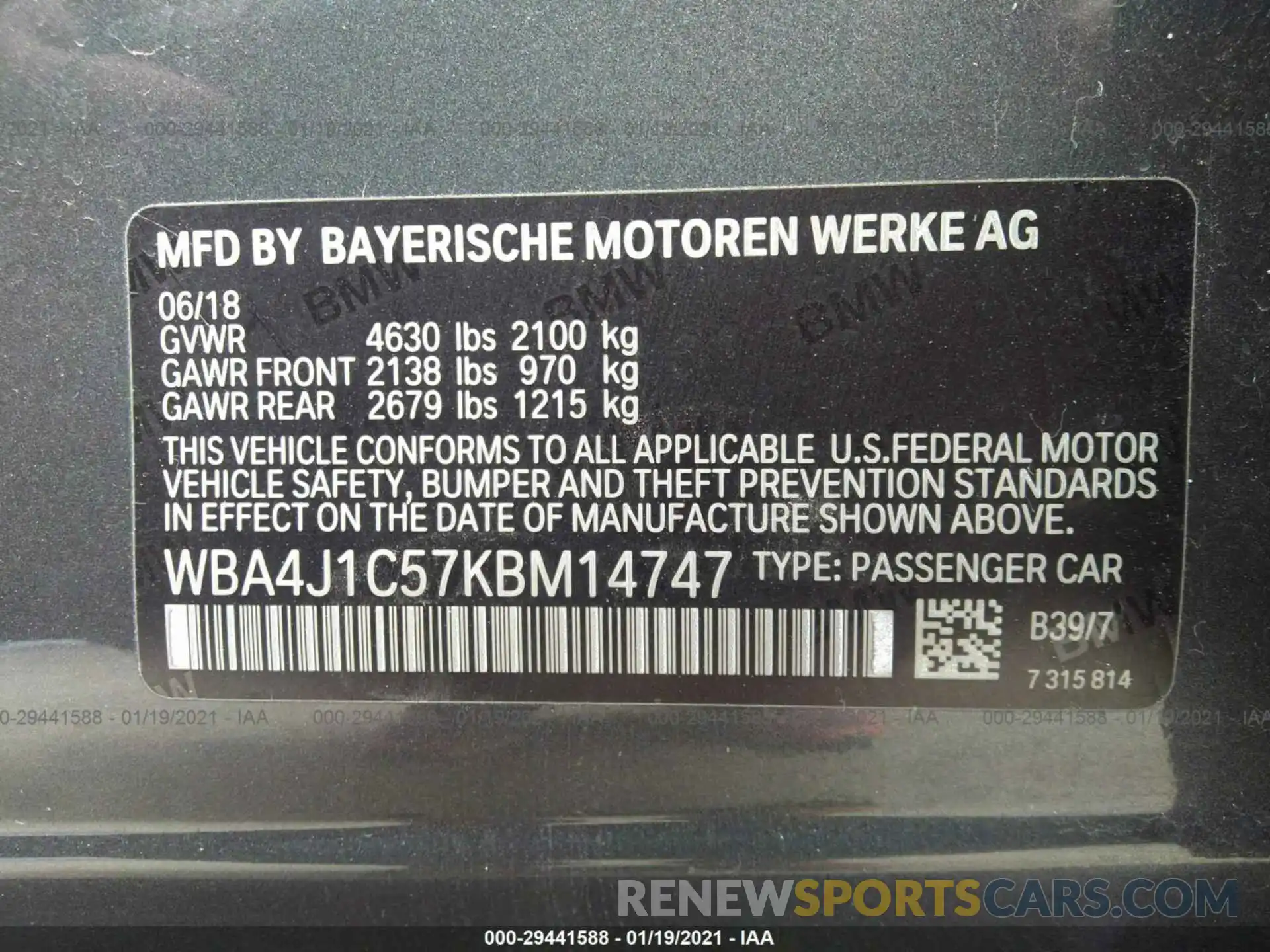 9 Photograph of a damaged car WBA4J1C57KBM14747 BMW 4 SERIES 2019