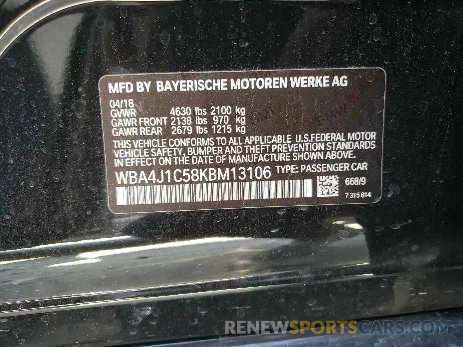 10 Photograph of a damaged car WBA4J1C58KBM13106 BMW 4 SERIES 2019