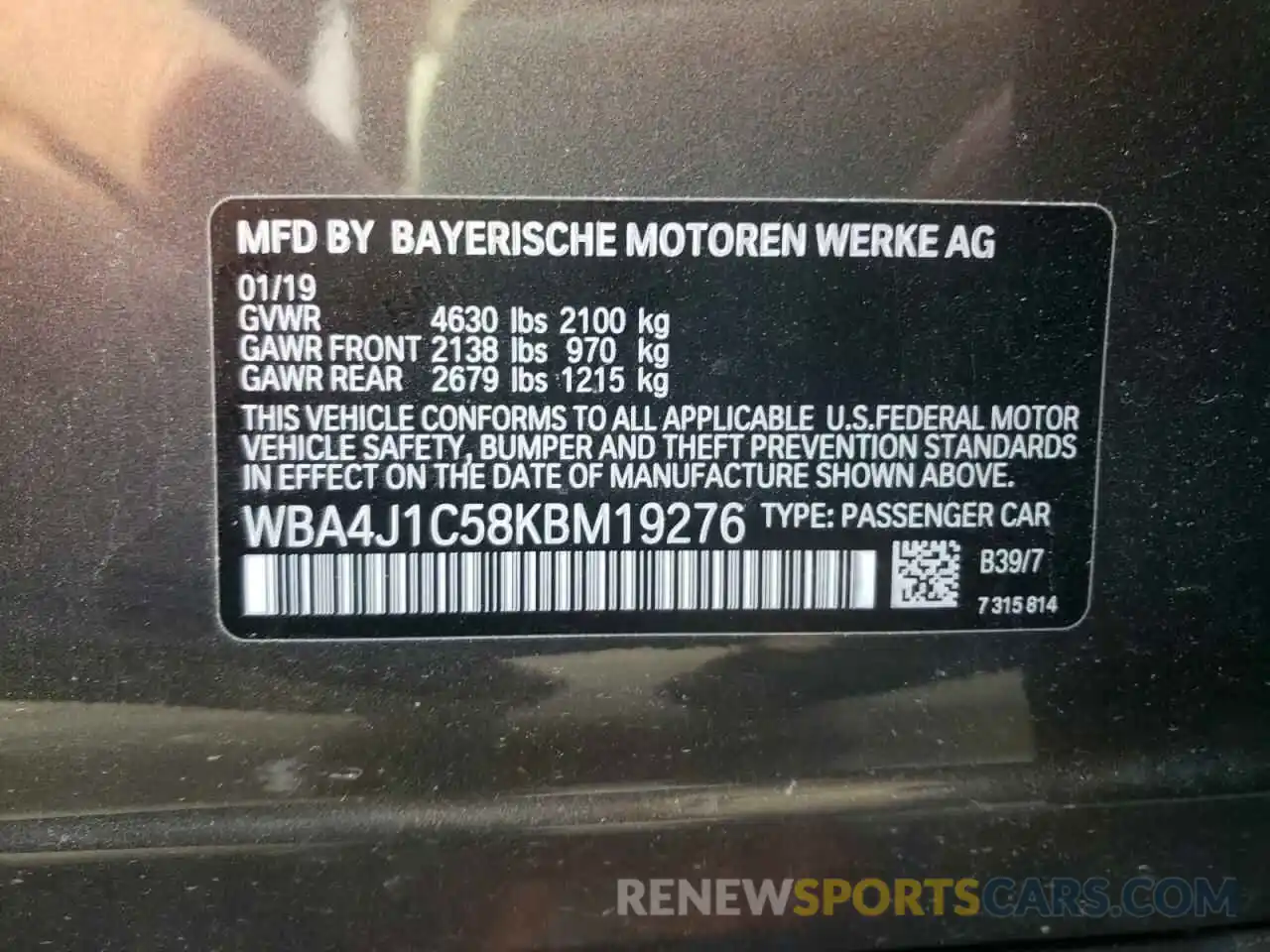 10 Фотография поврежденного автомобиля WBA4J1C58KBM19276 BMW 4 SERIES 2019