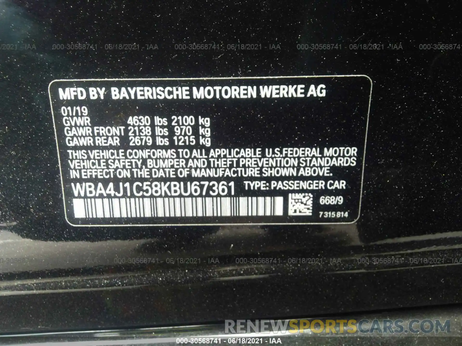 9 Photograph of a damaged car WBA4J1C58KBU67361 BMW 4 SERIES 2019