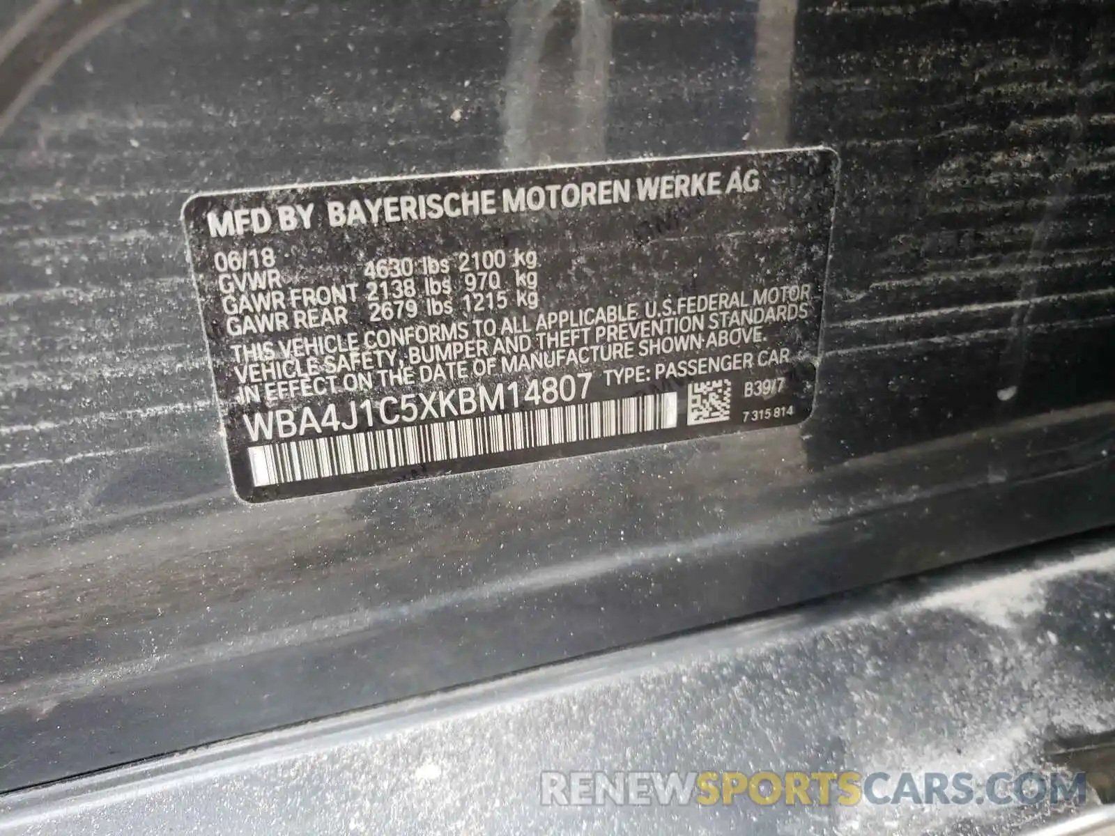 10 Photograph of a damaged car WBA4J1C5XKBM14807 BMW 4 SERIES 2019