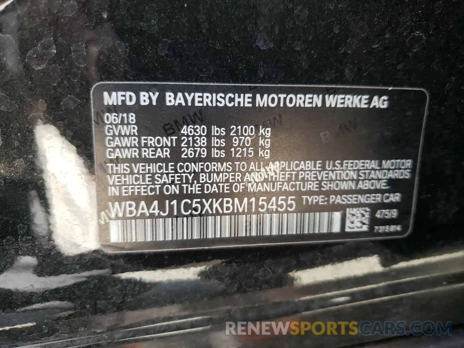 10 Photograph of a damaged car WBA4J1C5XKBM15455 BMW 4 SERIES 2019