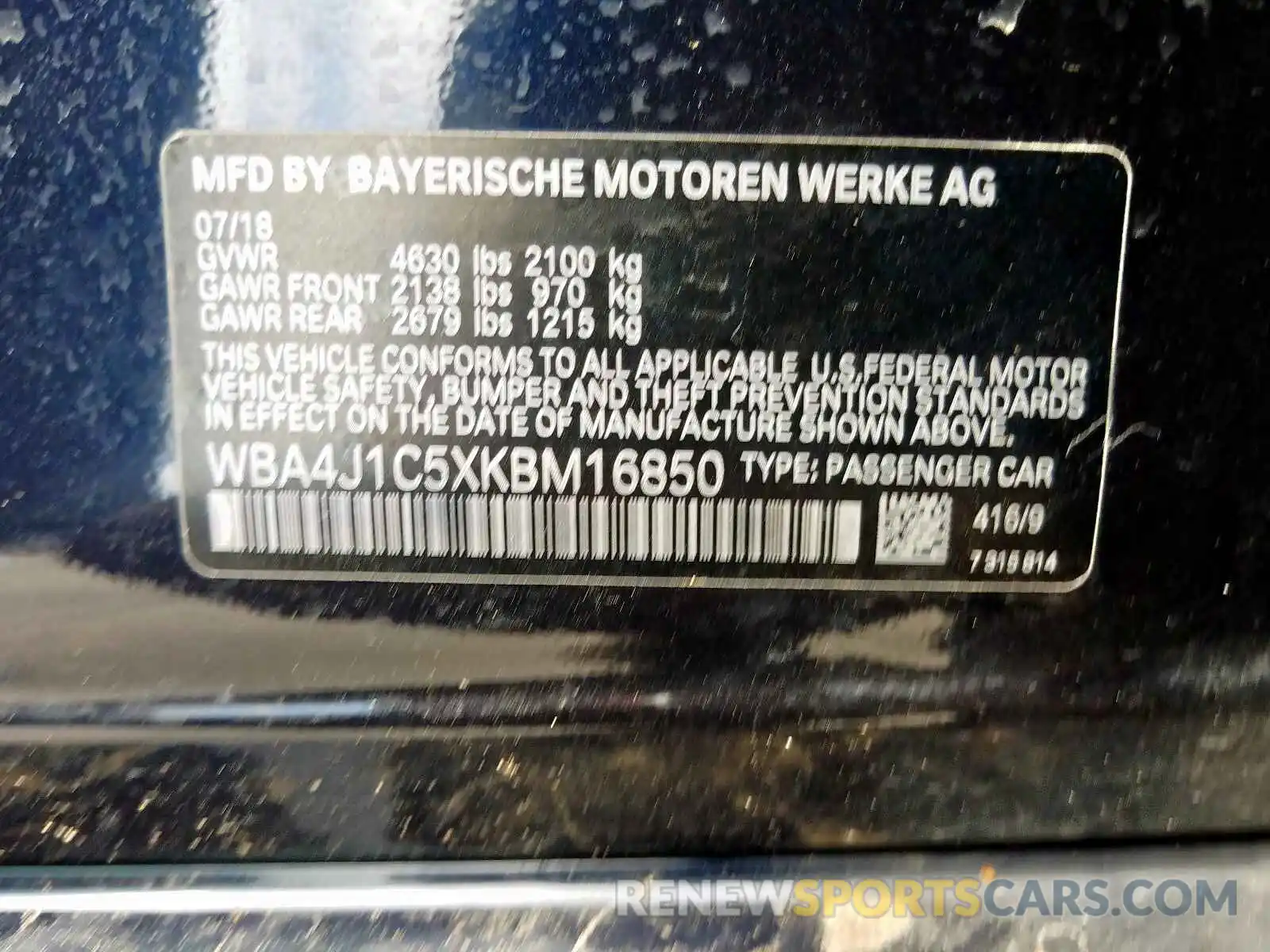 10 Photograph of a damaged car WBA4J1C5XKBM16850 BMW 4 SERIES 2019