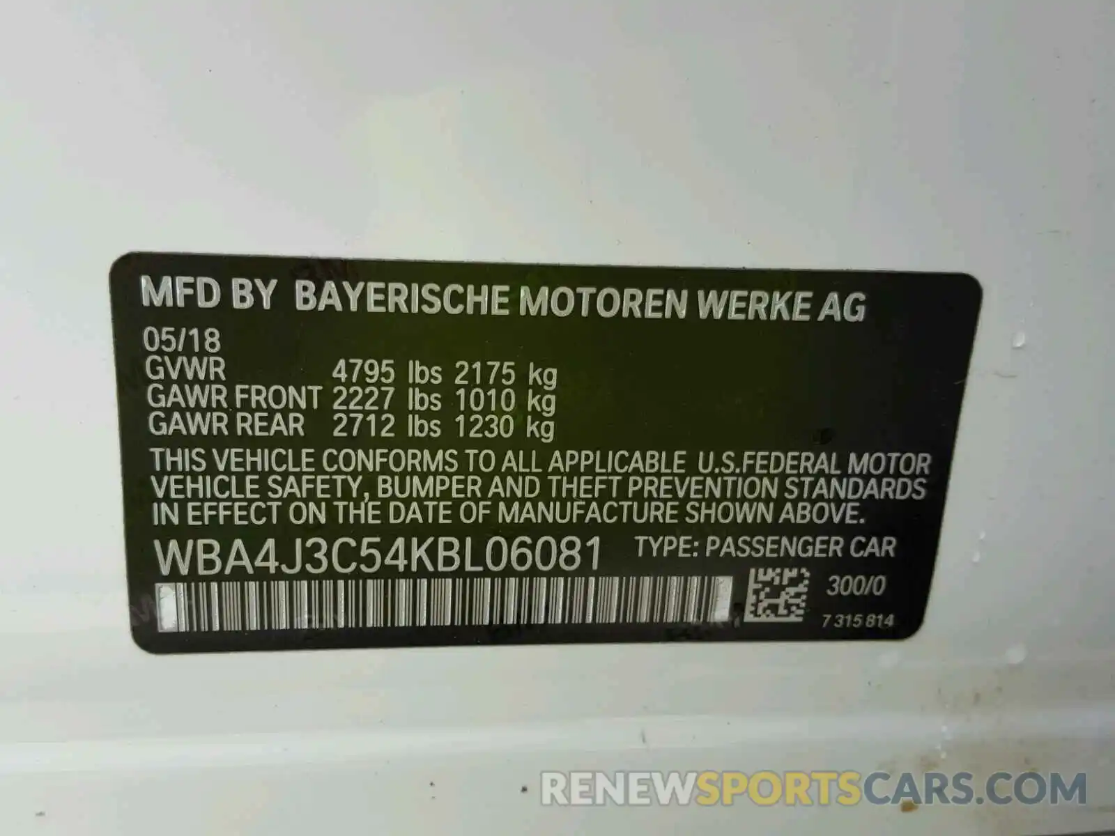 10 Фотография поврежденного автомобиля WBA4J3C54KBL06081 BMW 4 SERIES 2019
