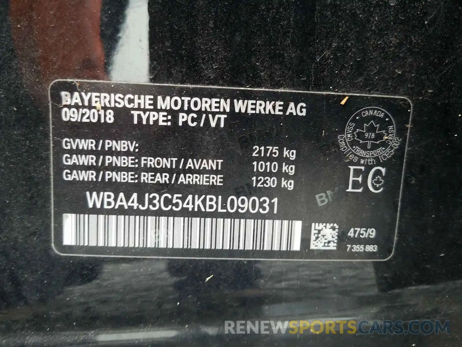 10 Photograph of a damaged car WBA4J3C54KBL09031 BMW 4 SERIES 2019