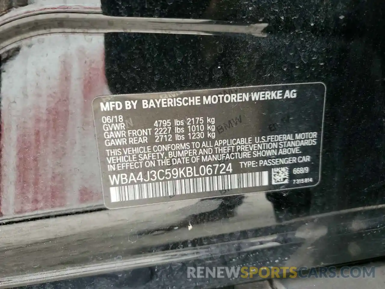 13 Photograph of a damaged car WBA4J3C59KBL06724 BMW 4 SERIES 2019