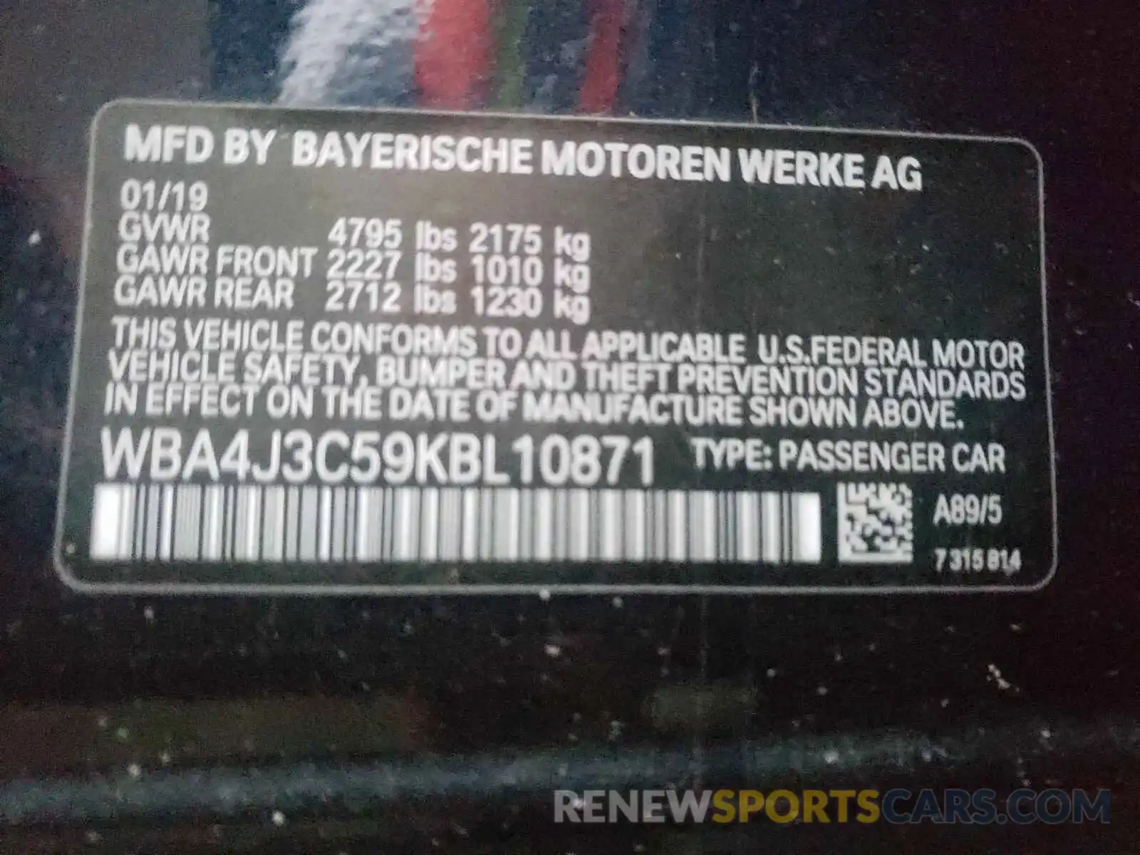 10 Photograph of a damaged car WBA4J3C59KBL10871 BMW 4 SERIES 2019