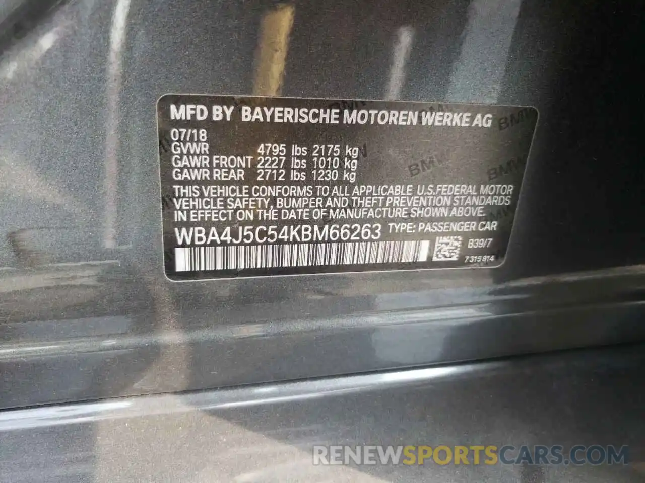 10 Photograph of a damaged car WBA4J5C54KBM66263 BMW 4 SERIES 2019