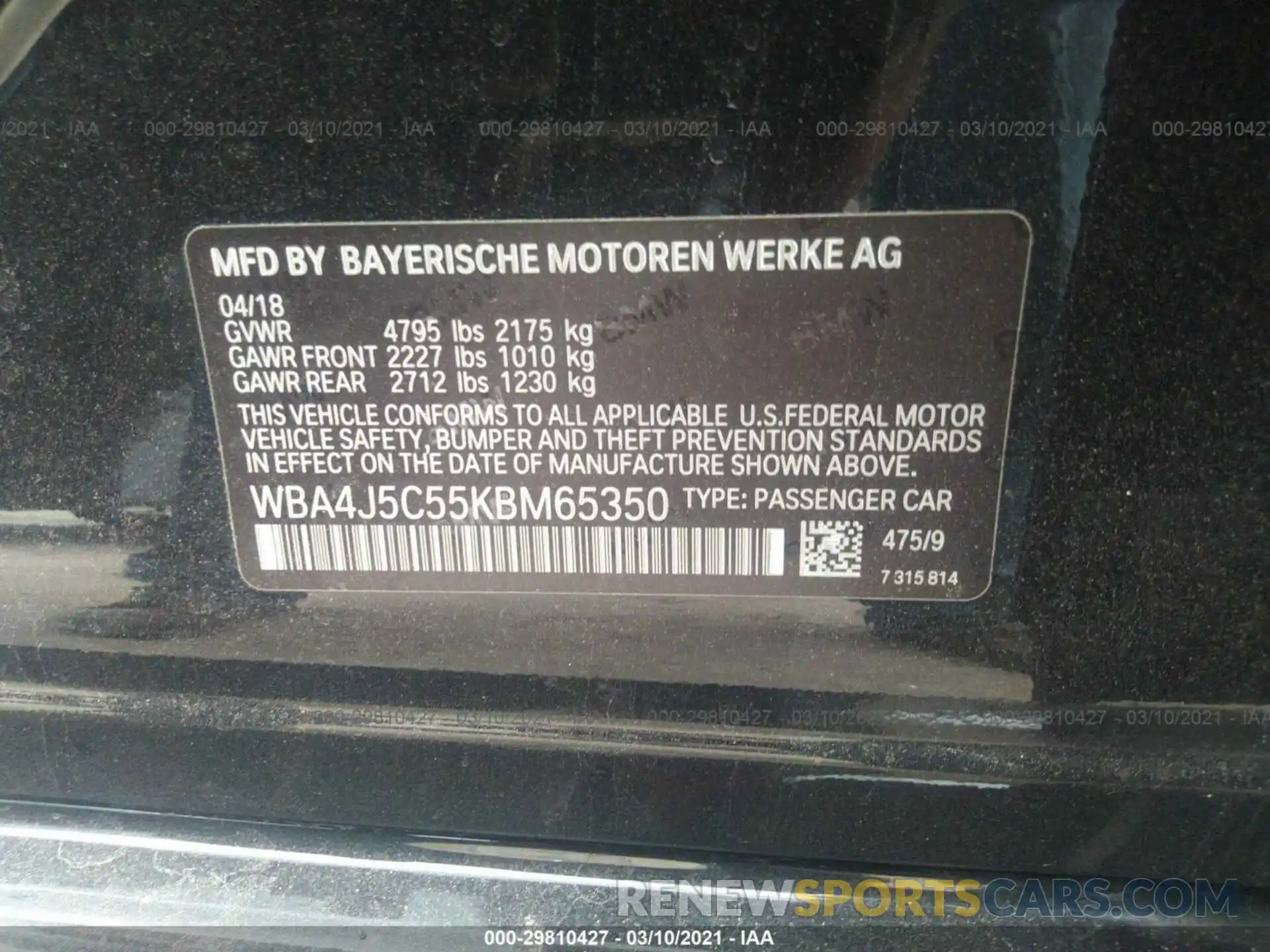 9 Photograph of a damaged car WBA4J5C55KBM65350 BMW 4 SERIES 2019