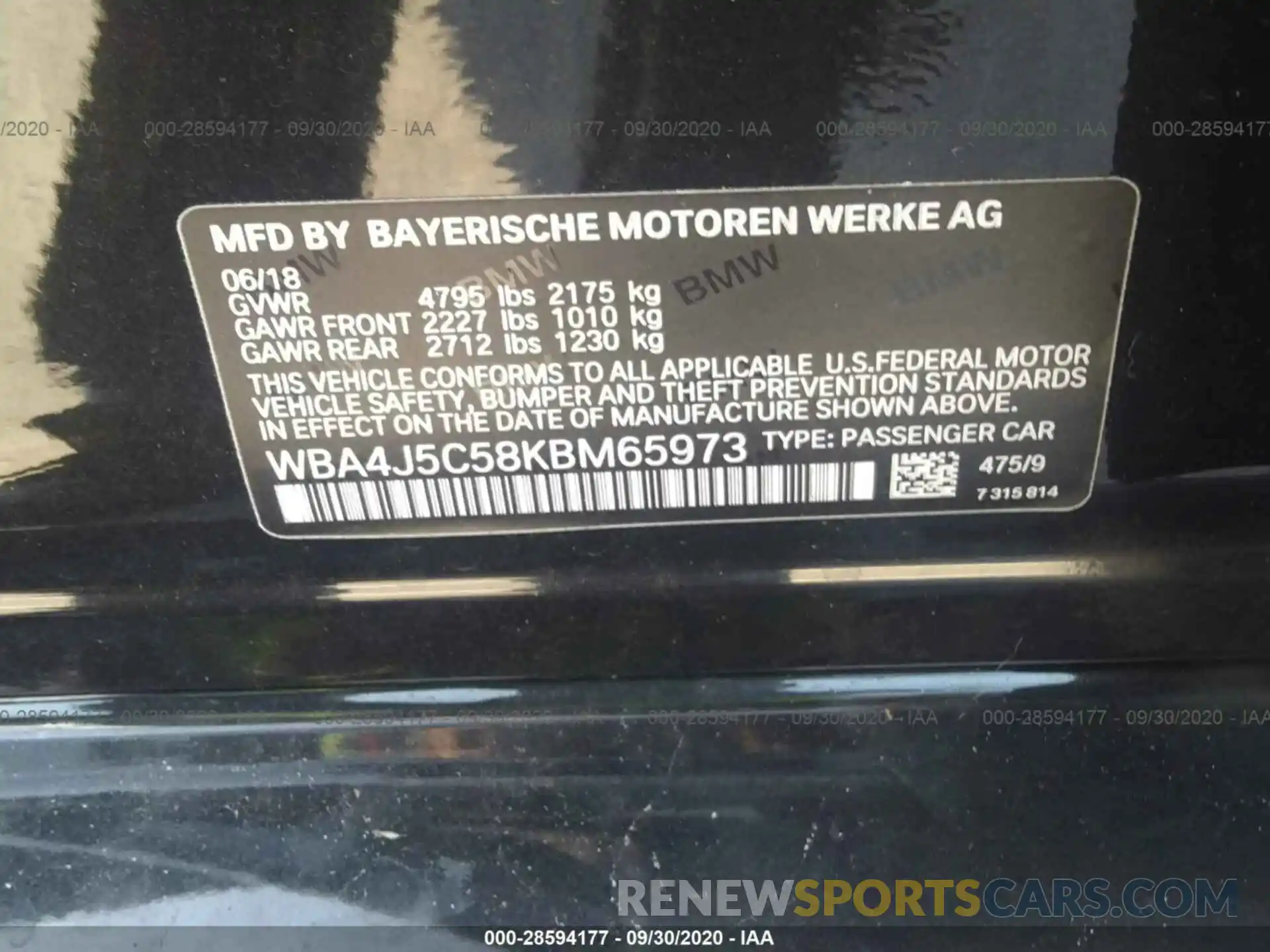 9 Photograph of a damaged car WBA4J5C58KBM65973 BMW 4 SERIES 2019