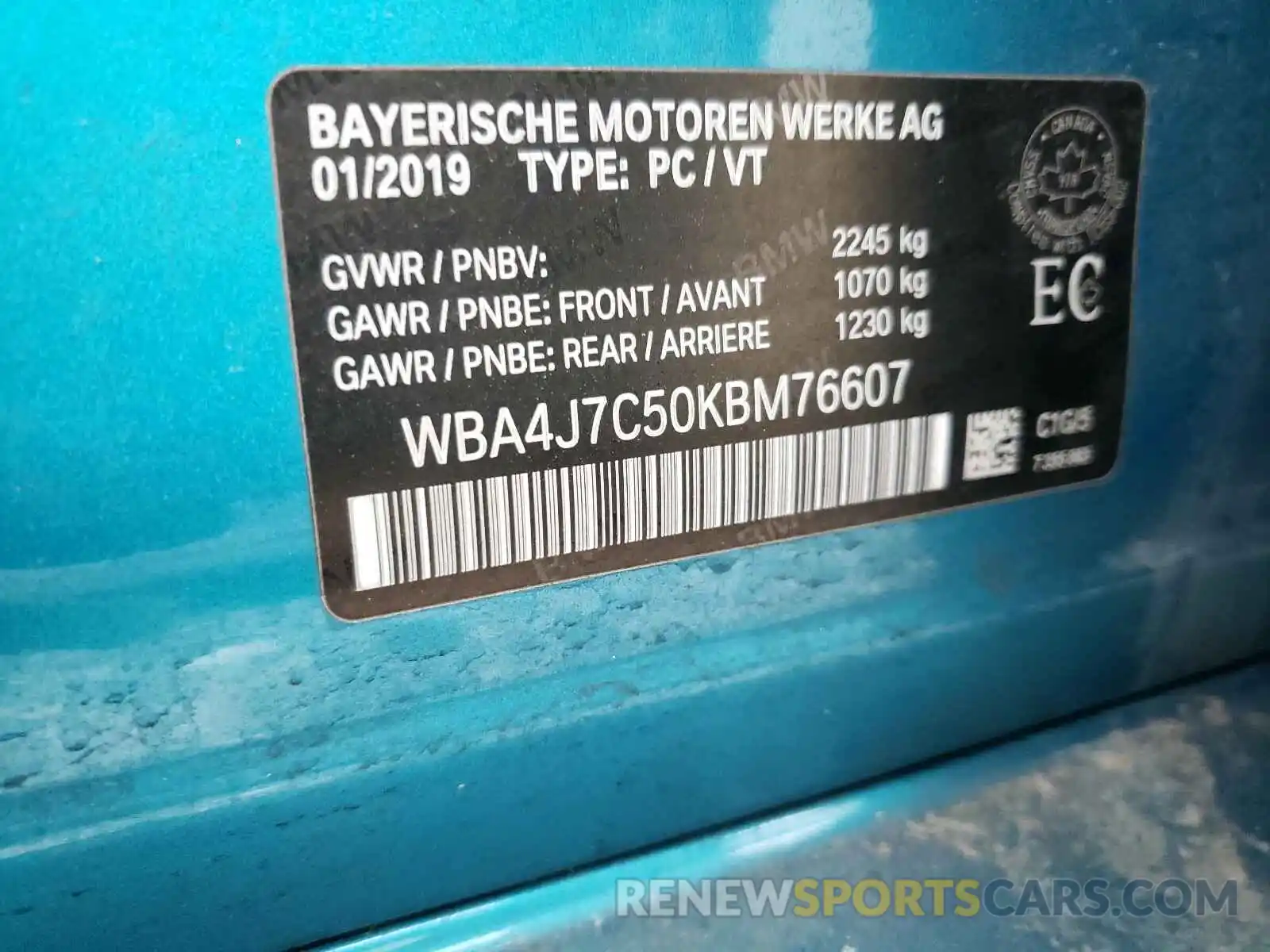 10 Photograph of a damaged car WBA4J7C50KBM76607 BMW 4 SERIES 2019