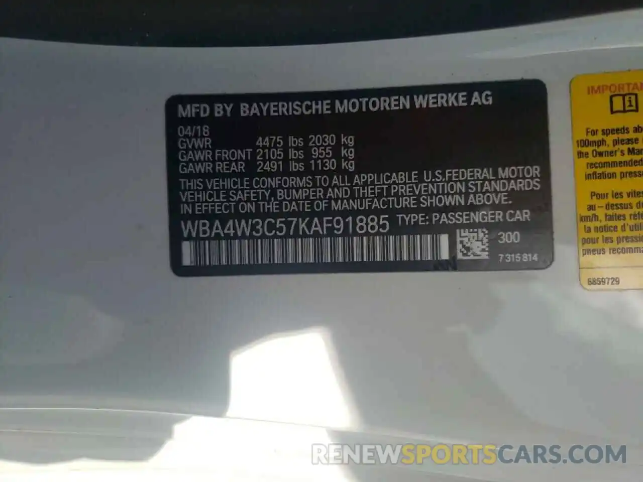 10 Photograph of a damaged car WBA4W3C57KAF91885 BMW 4 SERIES 2019