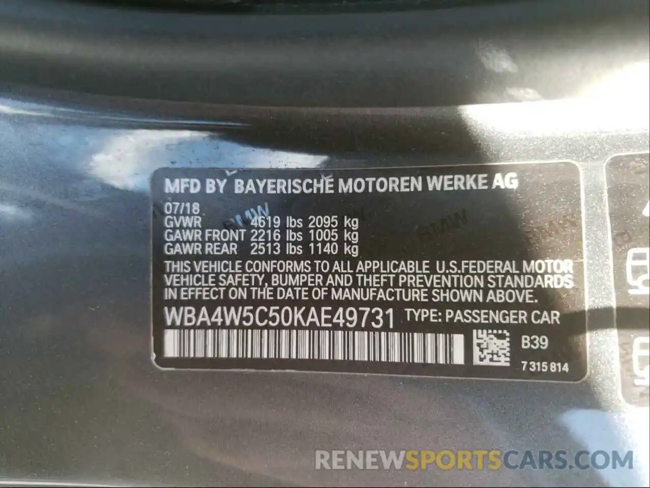 10 Photograph of a damaged car WBA4W5C50KAE49731 BMW 4 SERIES 2019