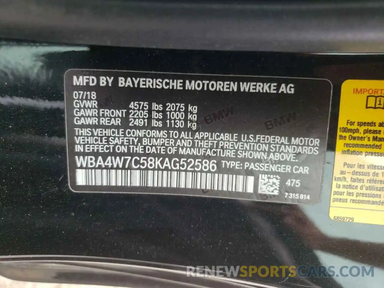 10 Photograph of a damaged car WBA4W7C58KAG52586 BMW 4 SERIES 2019