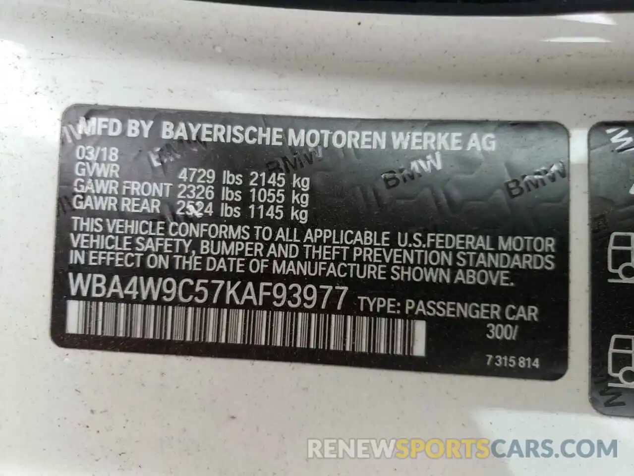 10 Photograph of a damaged car WBA4W9C57KAF93977 BMW 4 SERIES 2019