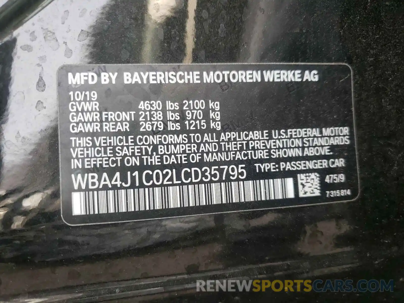 10 Фотография поврежденного автомобиля WBA4J1C02LCD35795 BMW 4 SERIES 2020