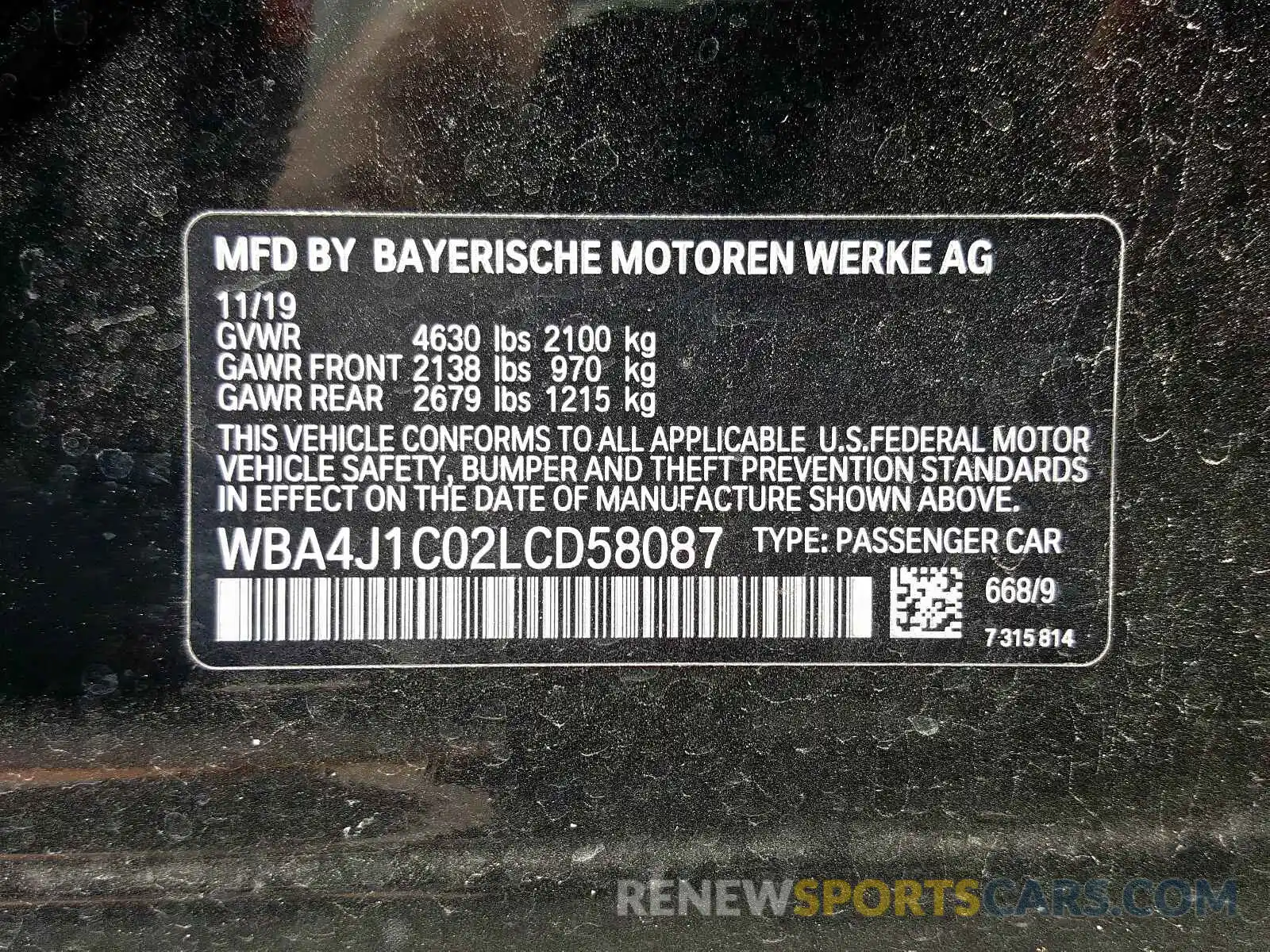 10 Photograph of a damaged car WBA4J1C02LCD58087 BMW 4 SERIES 2020