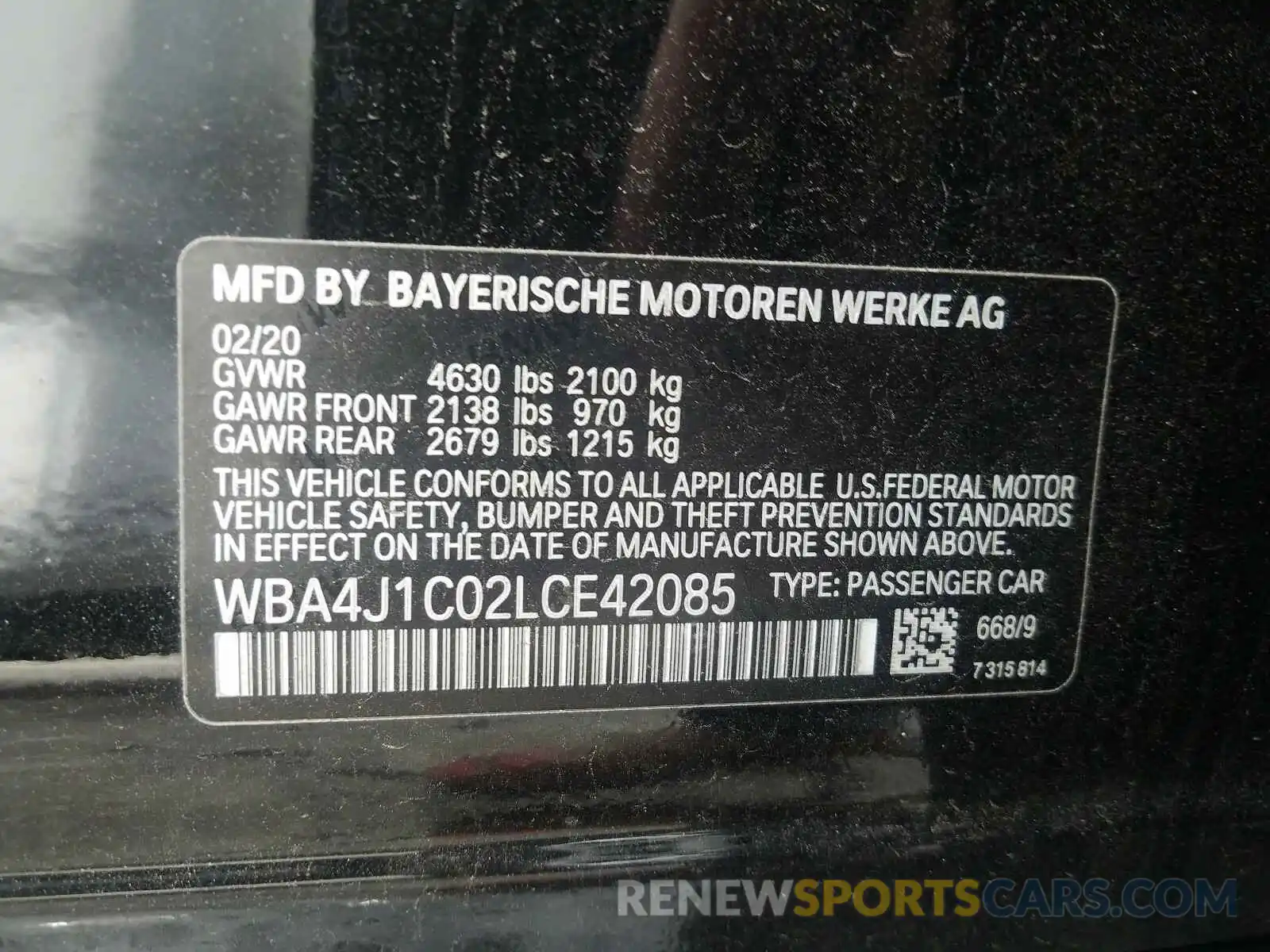 10 Photograph of a damaged car WBA4J1C02LCE42085 BMW 4 SERIES 2020