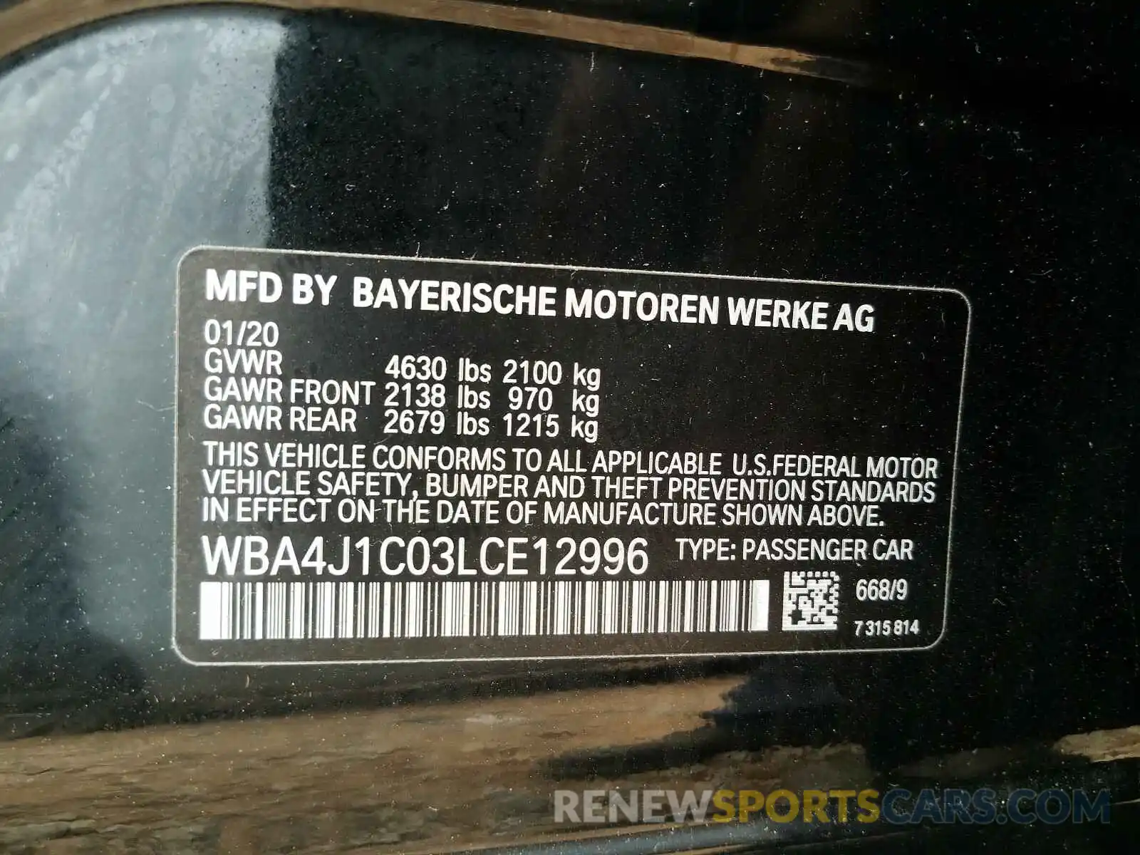 10 Photograph of a damaged car WBA4J1C03LCE12996 BMW 4 SERIES 2020