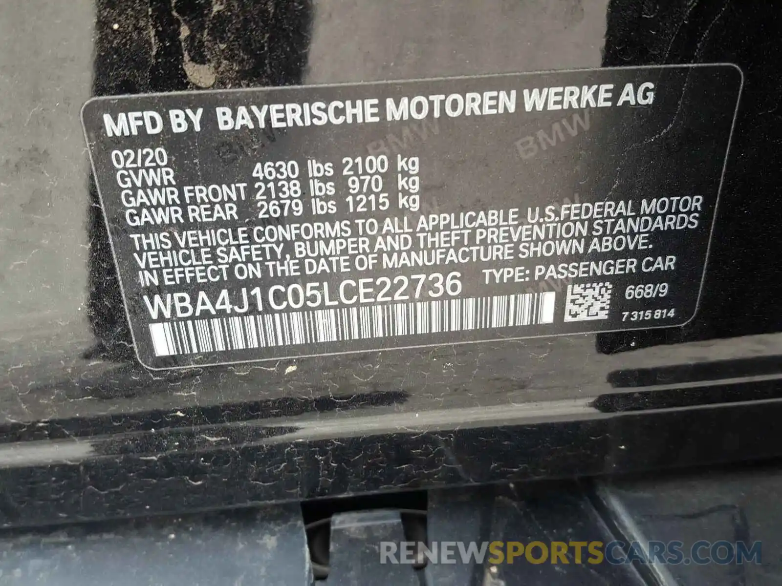 10 Photograph of a damaged car WBA4J1C05LCE22736 BMW 4 SERIES 2020