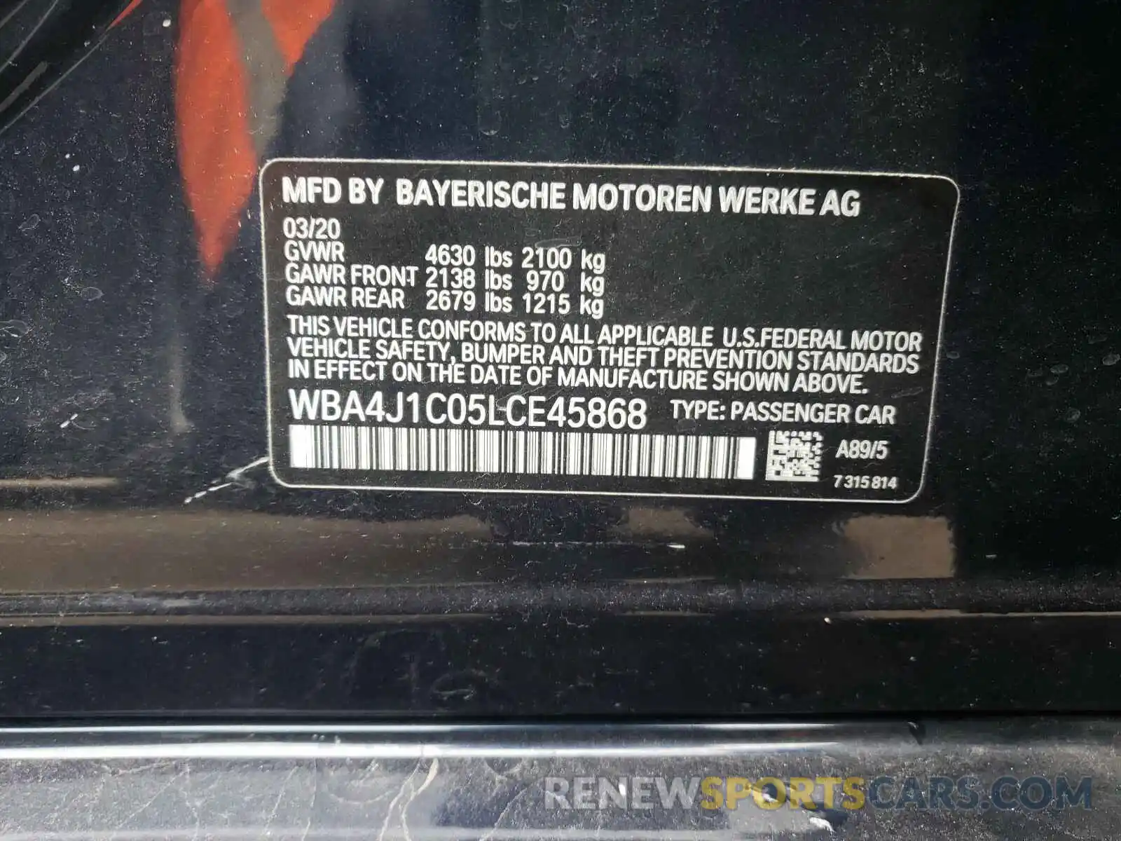 10 Photograph of a damaged car WBA4J1C05LCE45868 BMW 4 SERIES 2020