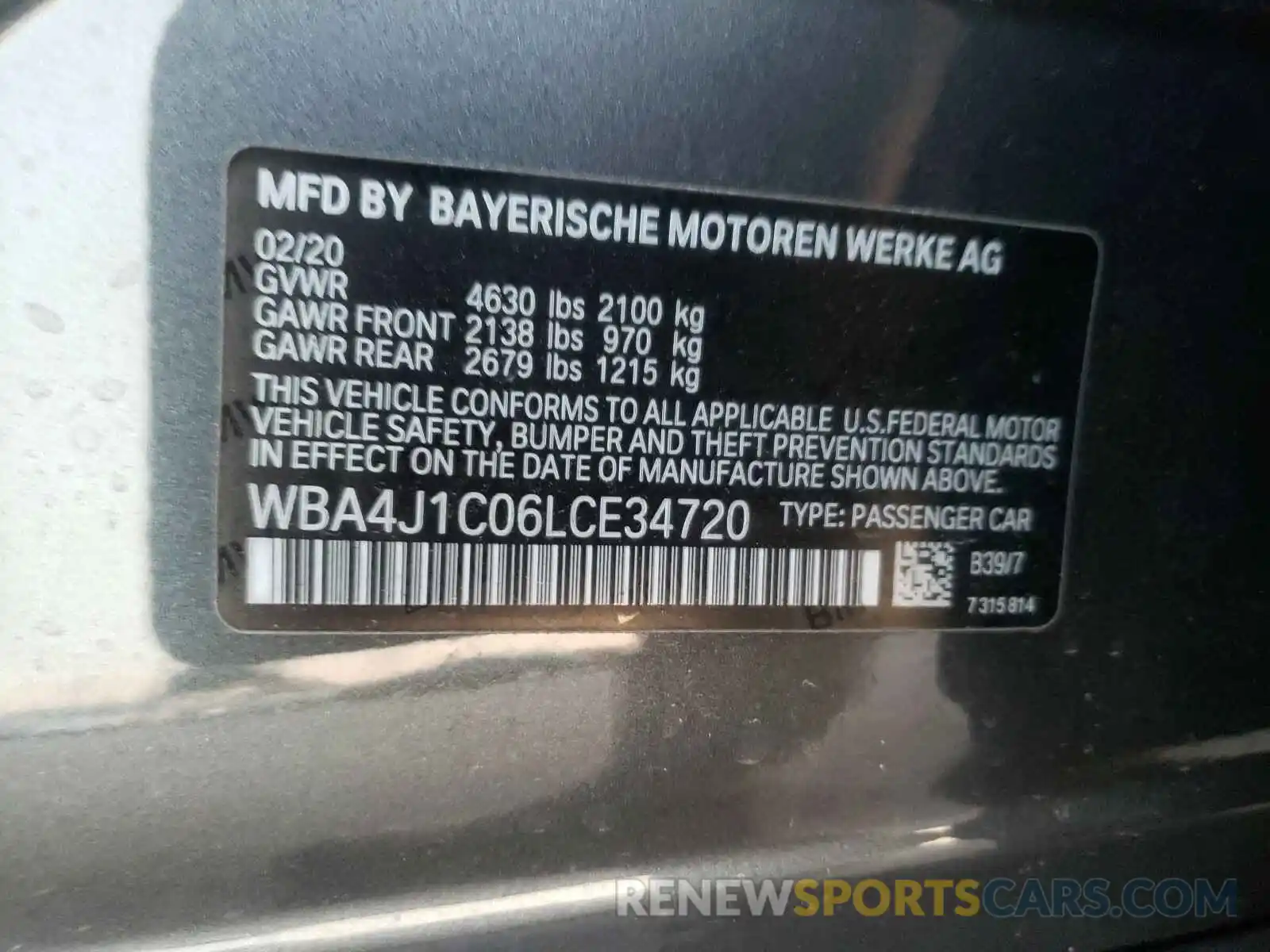 10 Photograph of a damaged car WBA4J1C06LCE34720 BMW 4 SERIES 2020