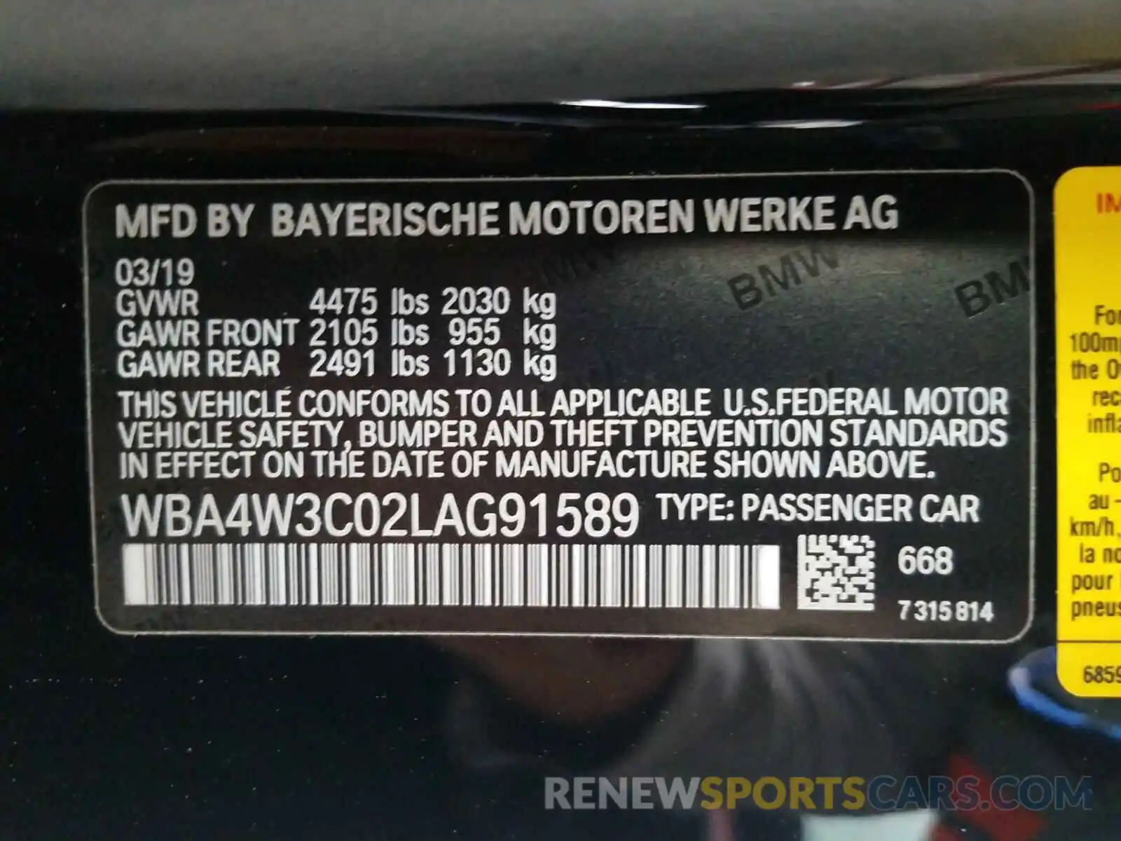 10 Photograph of a damaged car WBA4W3C02LAG91589 BMW 4 SERIES 2020