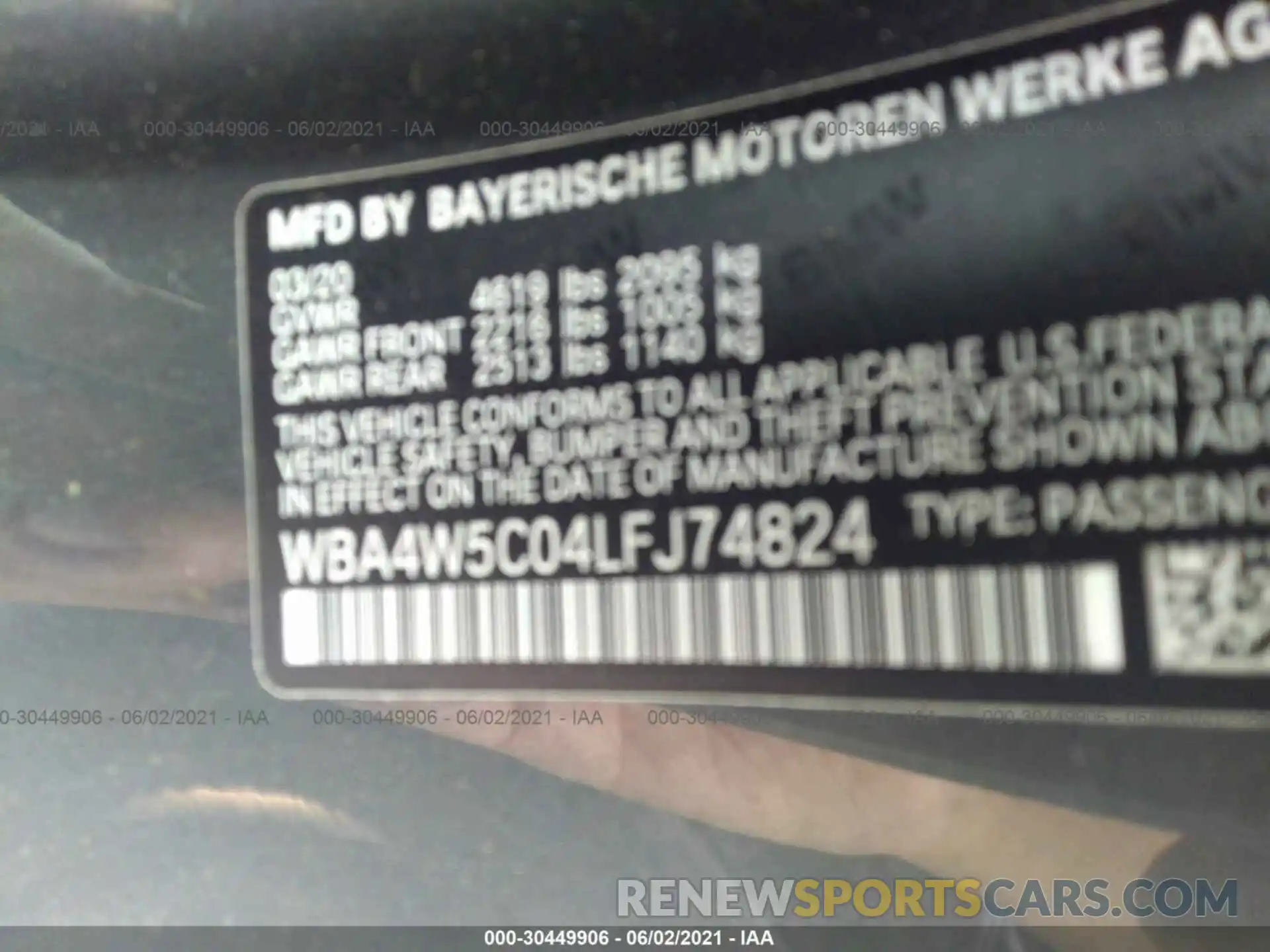 9 Фотография поврежденного автомобиля WBA4W5C04LFJ74824 BMW 4 SERIES 2020