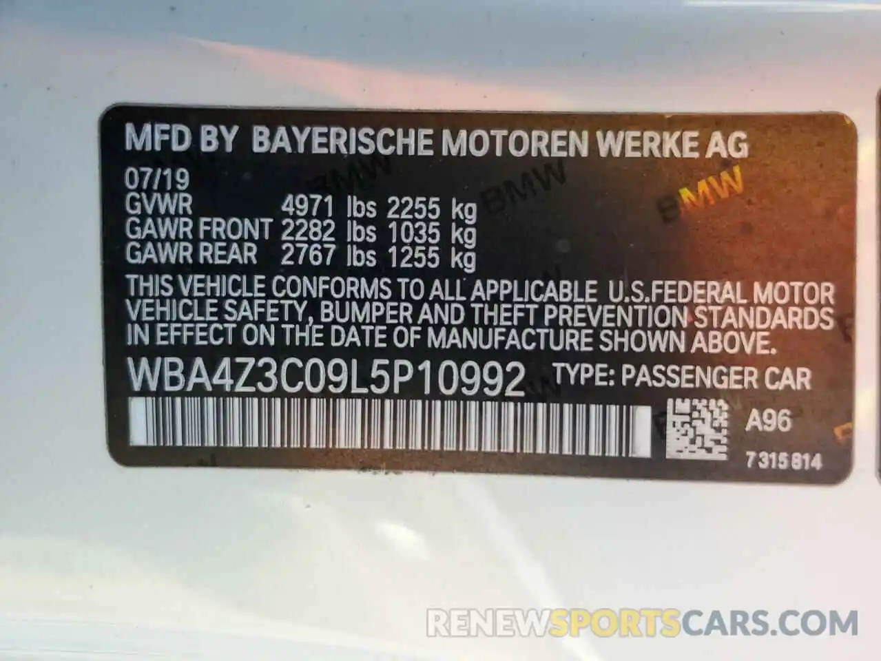 12 Photograph of a damaged car WBA4Z3C09L5P10992 BMW 4 SERIES 2020