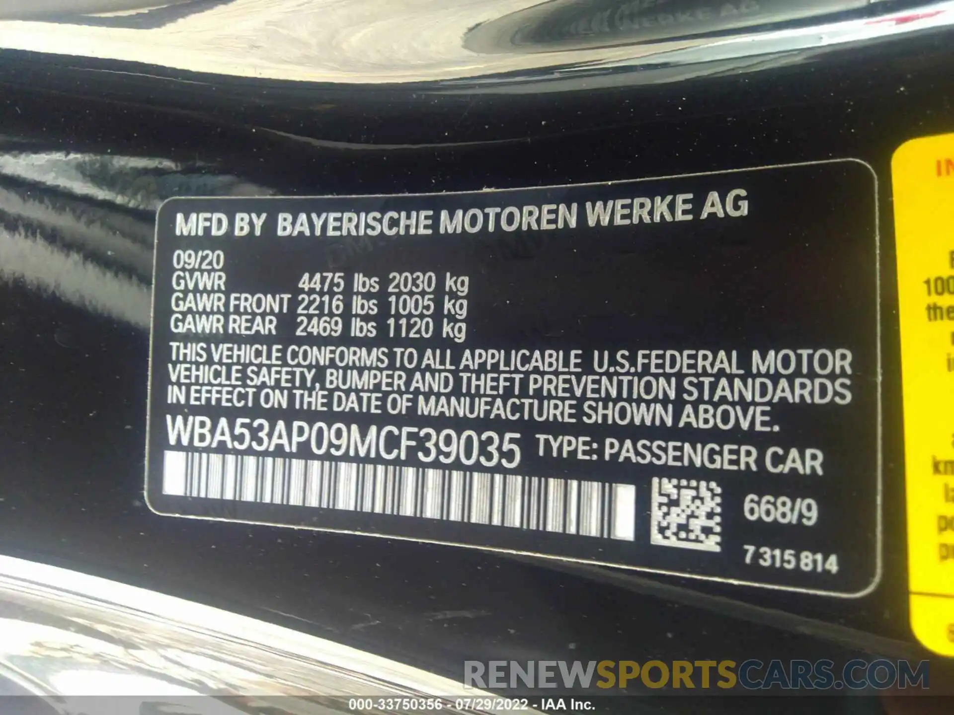 9 Фотография поврежденного автомобиля WBA53AP09MCF39035 BMW 4 SERIES 2021