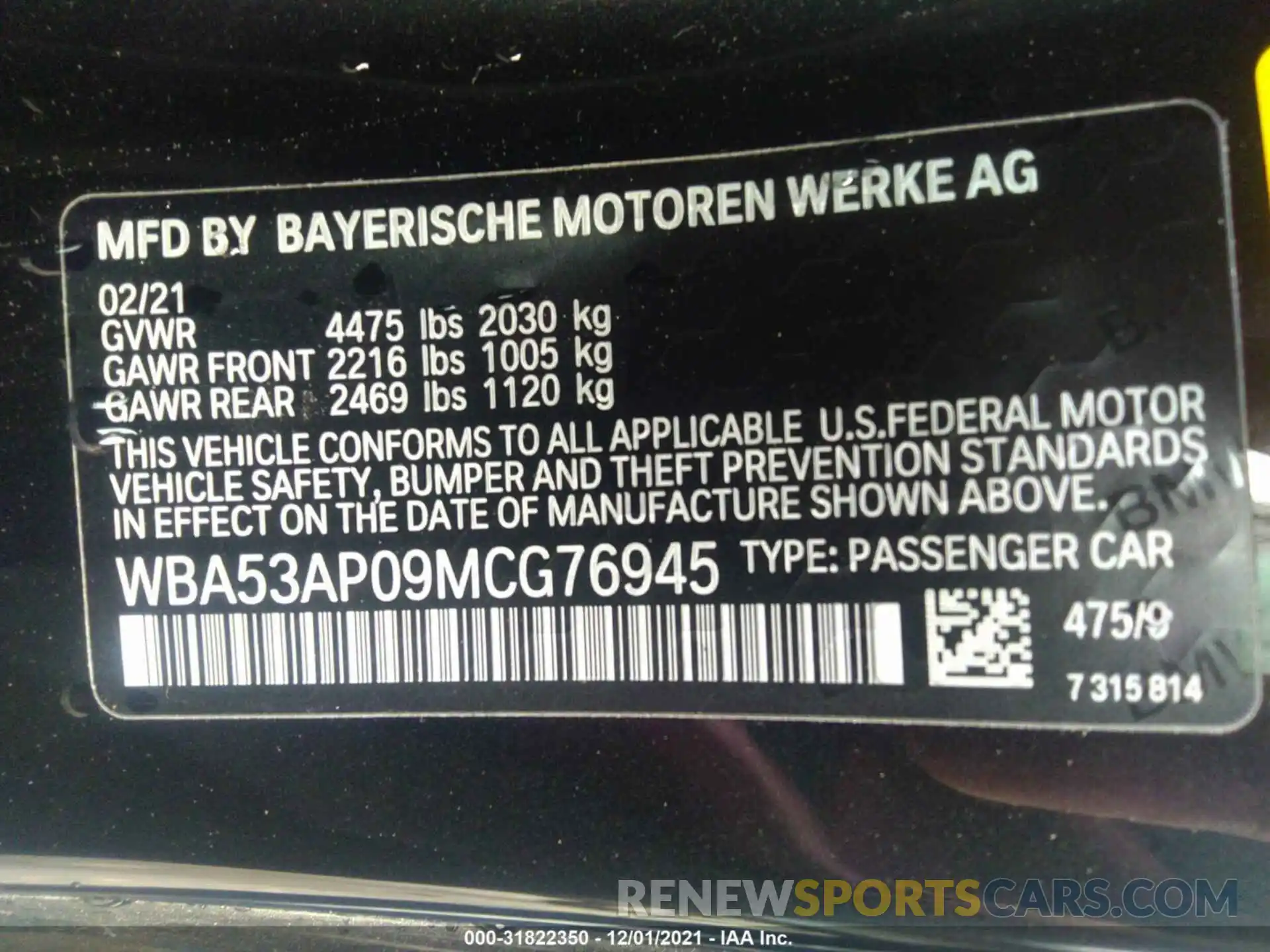 9 Photograph of a damaged car WBA53AP09MCG76945 BMW 4 SERIES 2021