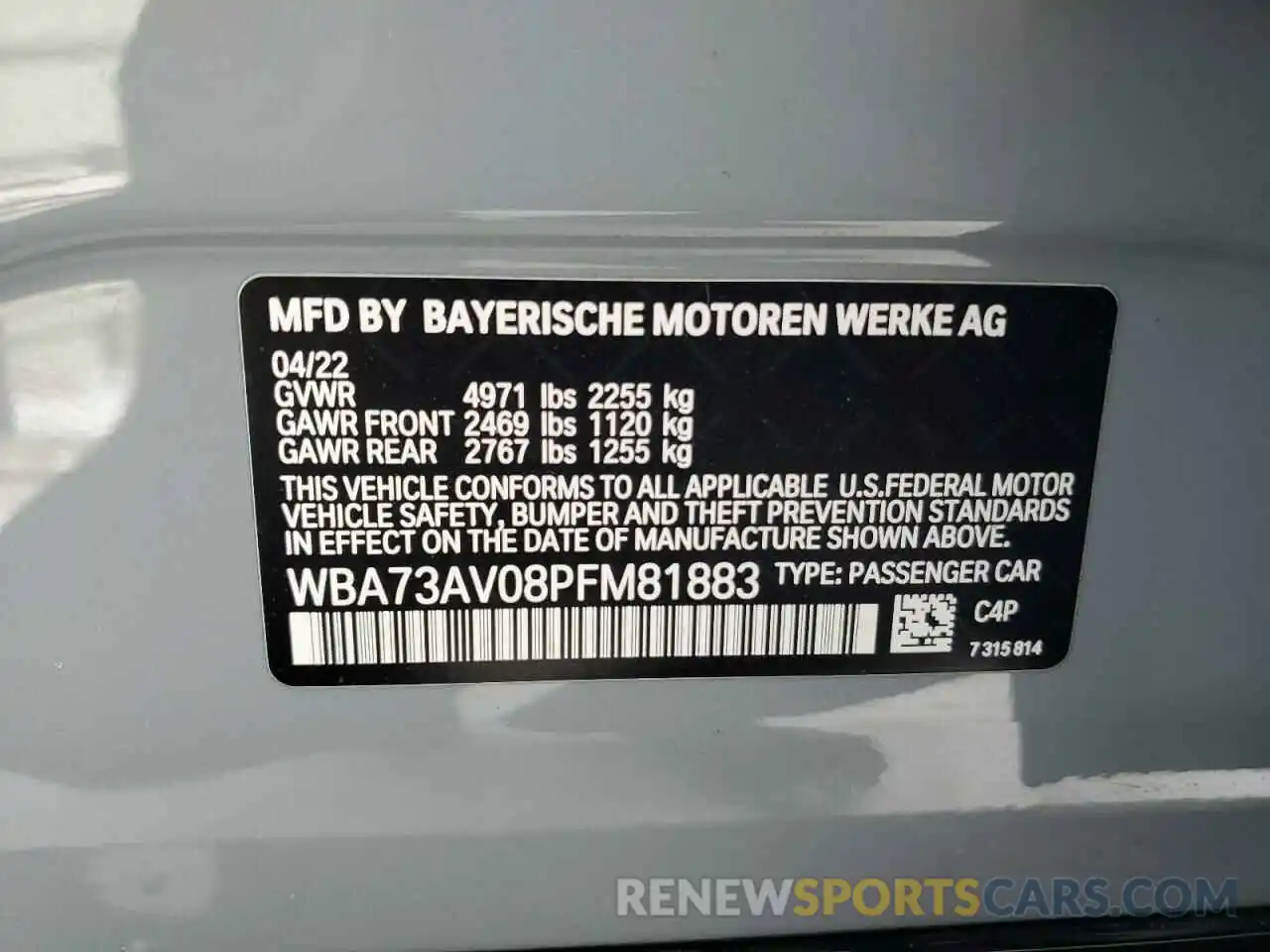 12 Photograph of a damaged car WBA73AV08PFM81883 BMW 4 SERIES 2023