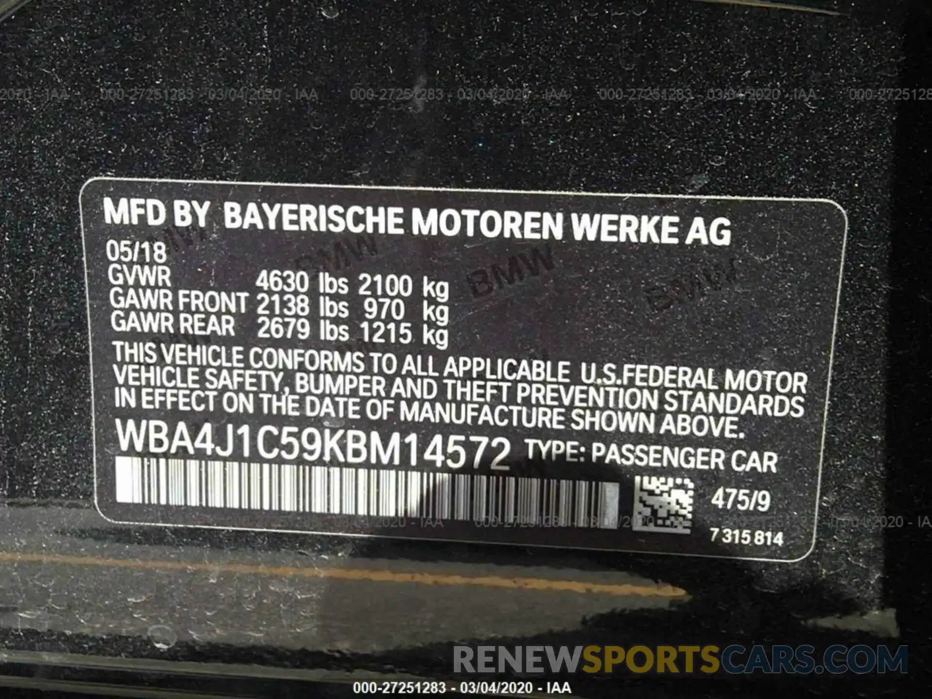 9 Photograph of a damaged car WBA4J1C59KBM14572 BMW 430I 2019