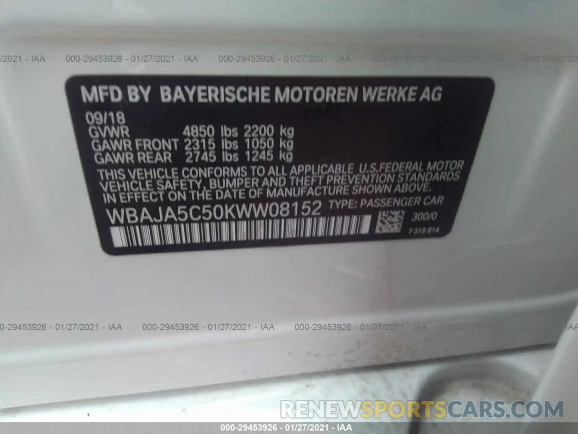 9 Photograph of a damaged car WBAJA5C50KWW08152 BMW 5 SERIES 2019